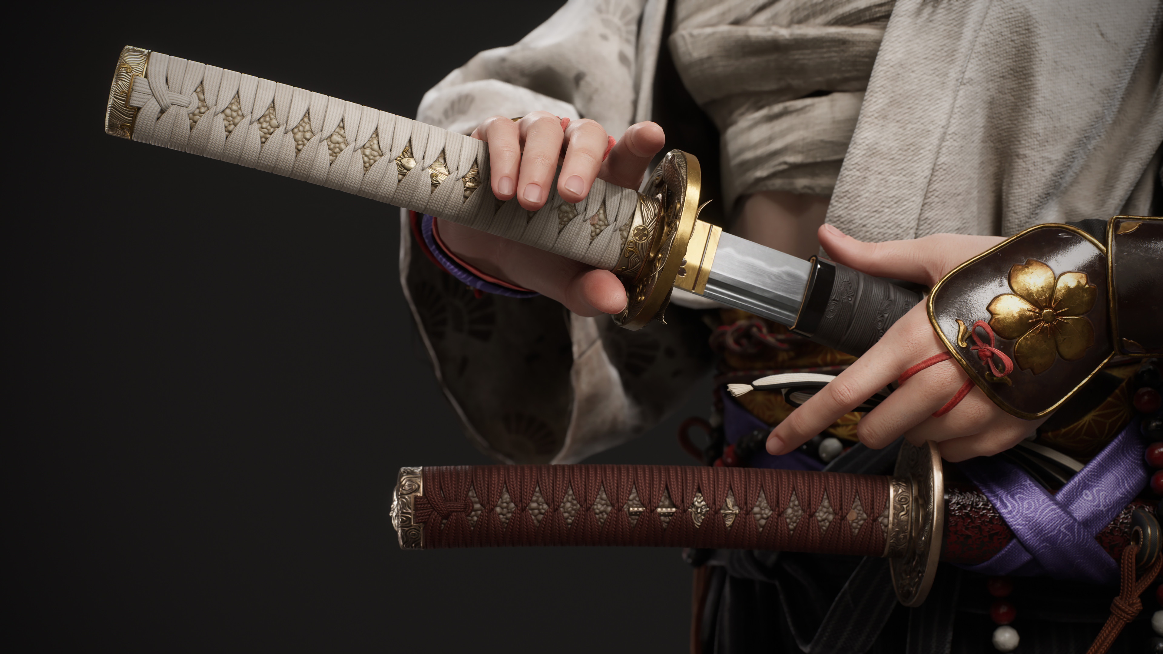 General 3840x2160 artwork illustration women samurai CGI 4K katana women with swords details sword