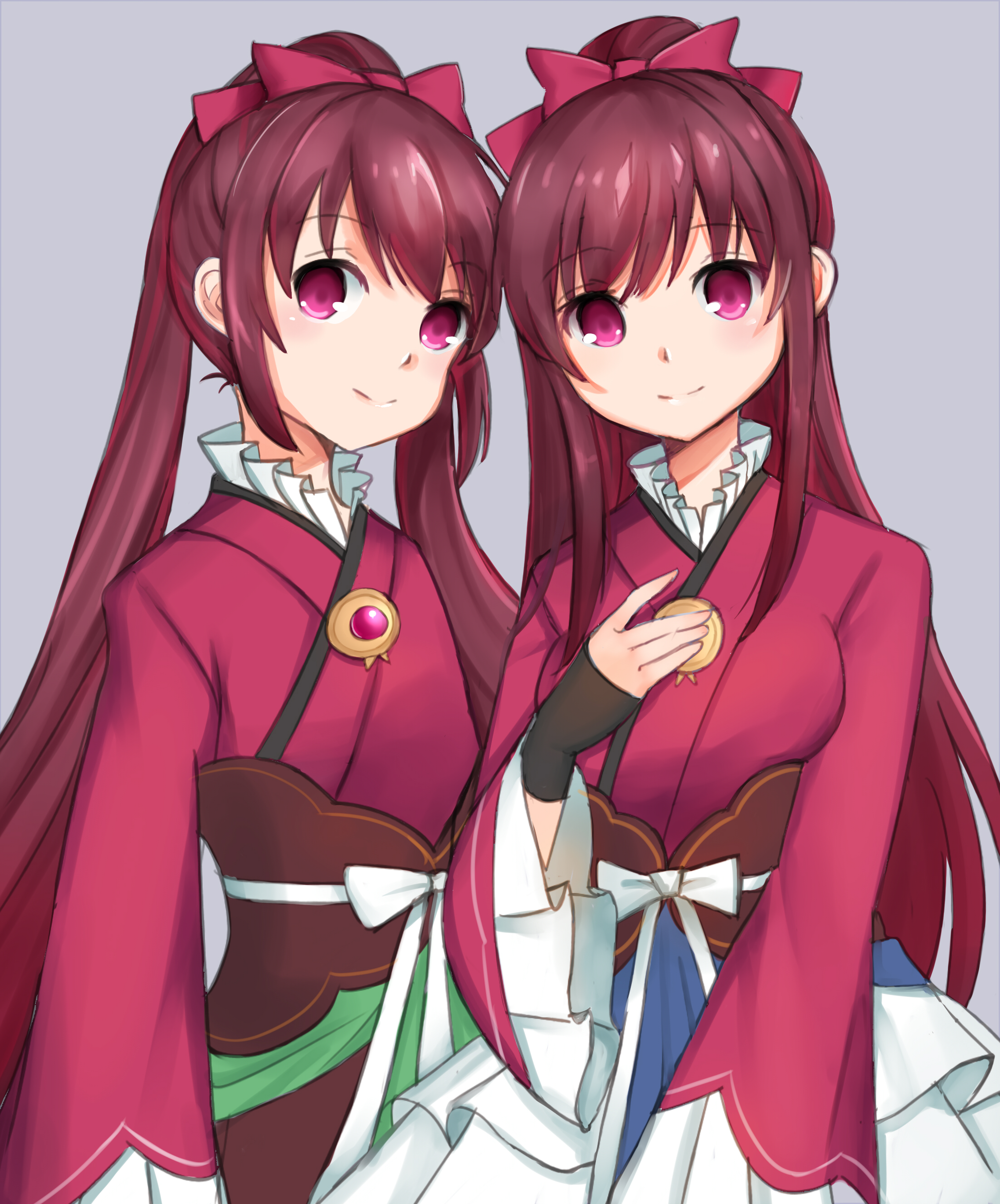 Anime 2200x2650 anime anime girls Magia Record: Mahou Shoujo Madoka☆Magica Gaiden Amane Tsukasa Amane Tsukuyo long hair ponytail redhead twins two women artwork digital art fan art