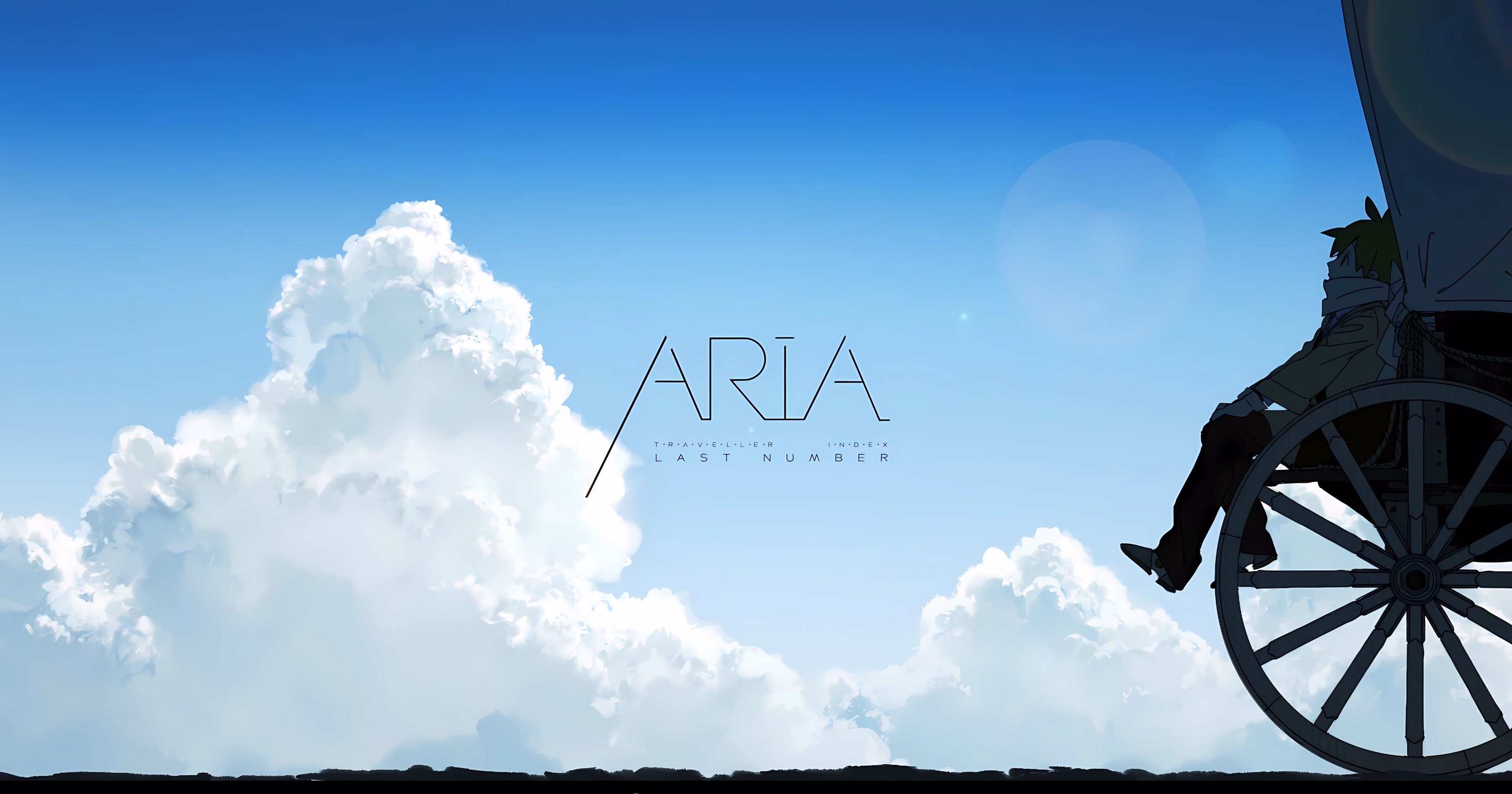 Anime 2926x1536 anime sky scarf looking up clouds anime boys sitting simple background minimalism Aria