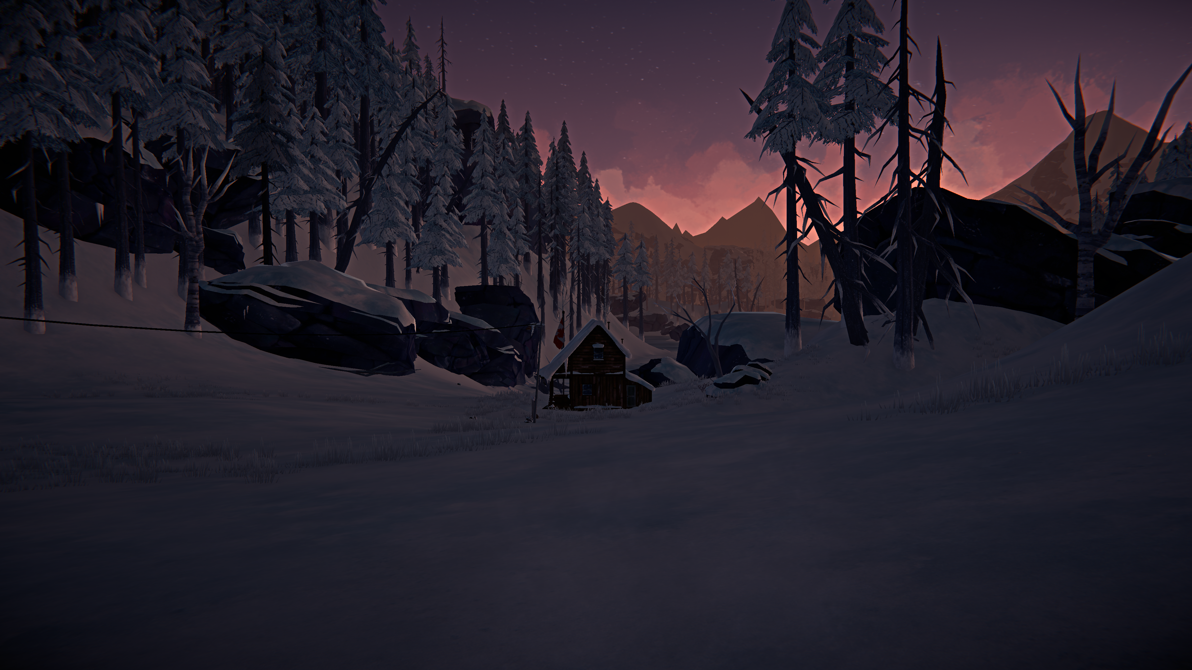 General 3840x2160 The Long Dark screen shot video games PC gaming survival snow dusk video game landscape winter video game art trees mountains