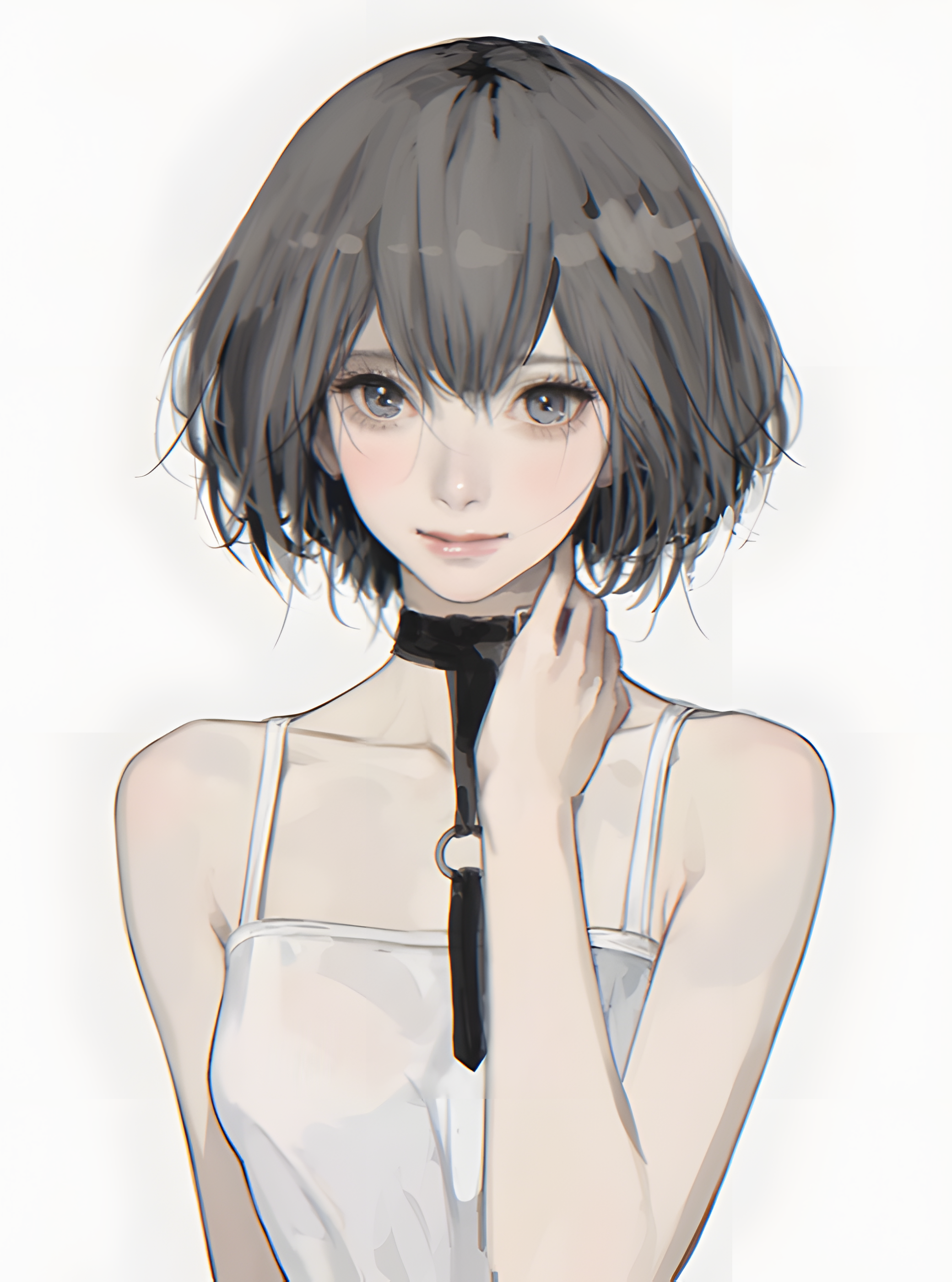 Anime 2080x2800 D.K dkground Nier anime girls portrait display simple background smiling white background short hair minimalism looking at viewer blue eyes gray hair choker