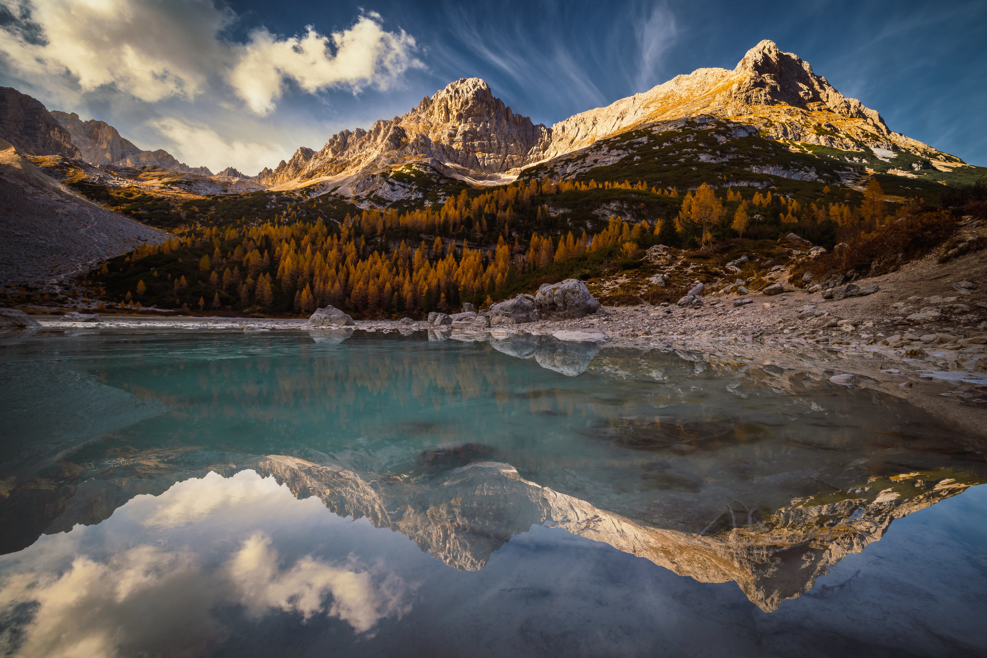 General 4096x2732 nature landscape trees clouds sky rocks mountains water reflection Italy
