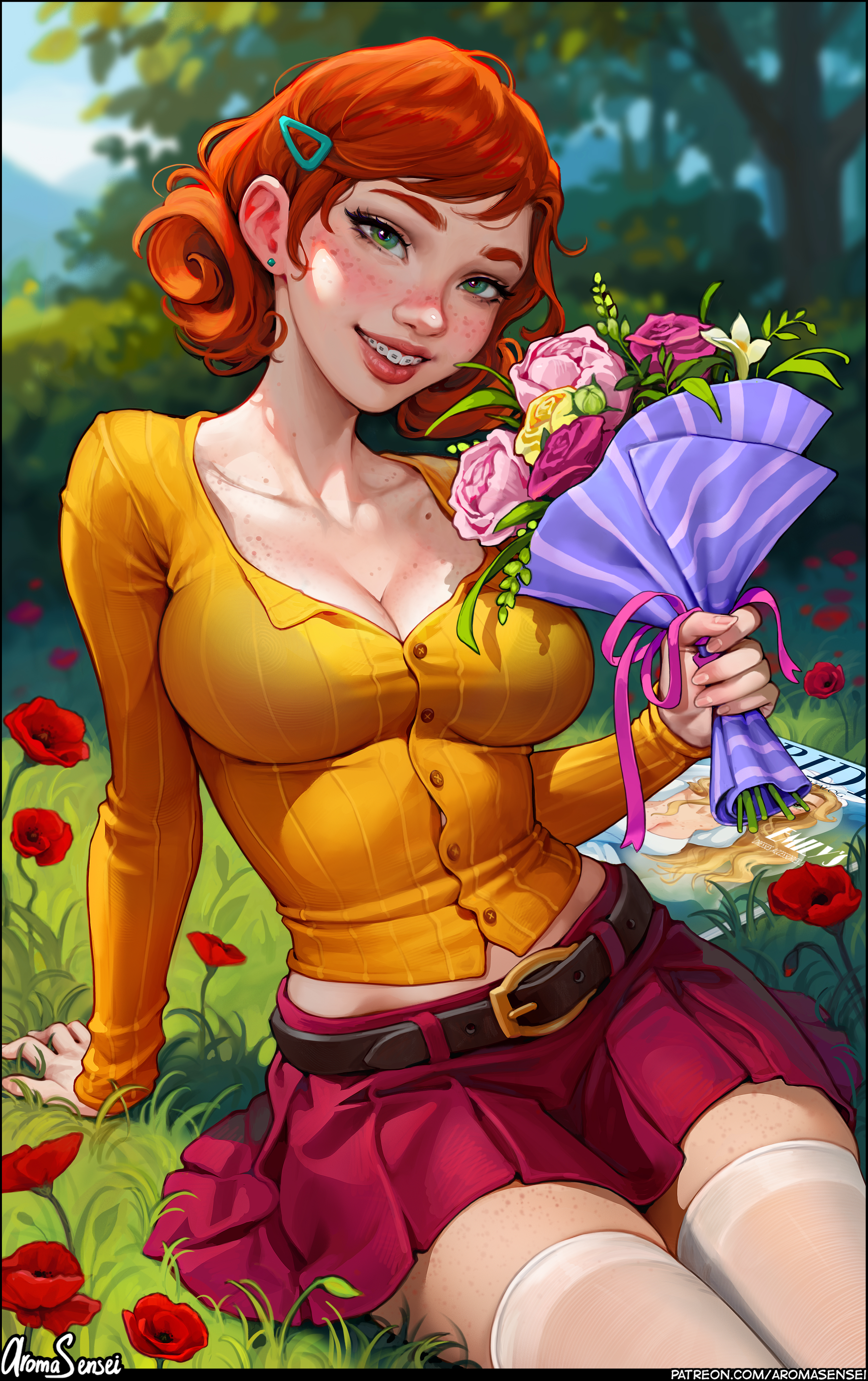 General 3145x5000 Penny (Stardew Valley) Stardew Valley video games video game girls cleavage miniskirt flowers smiling braces 2D artwork drawing fan art Aroma Sensei