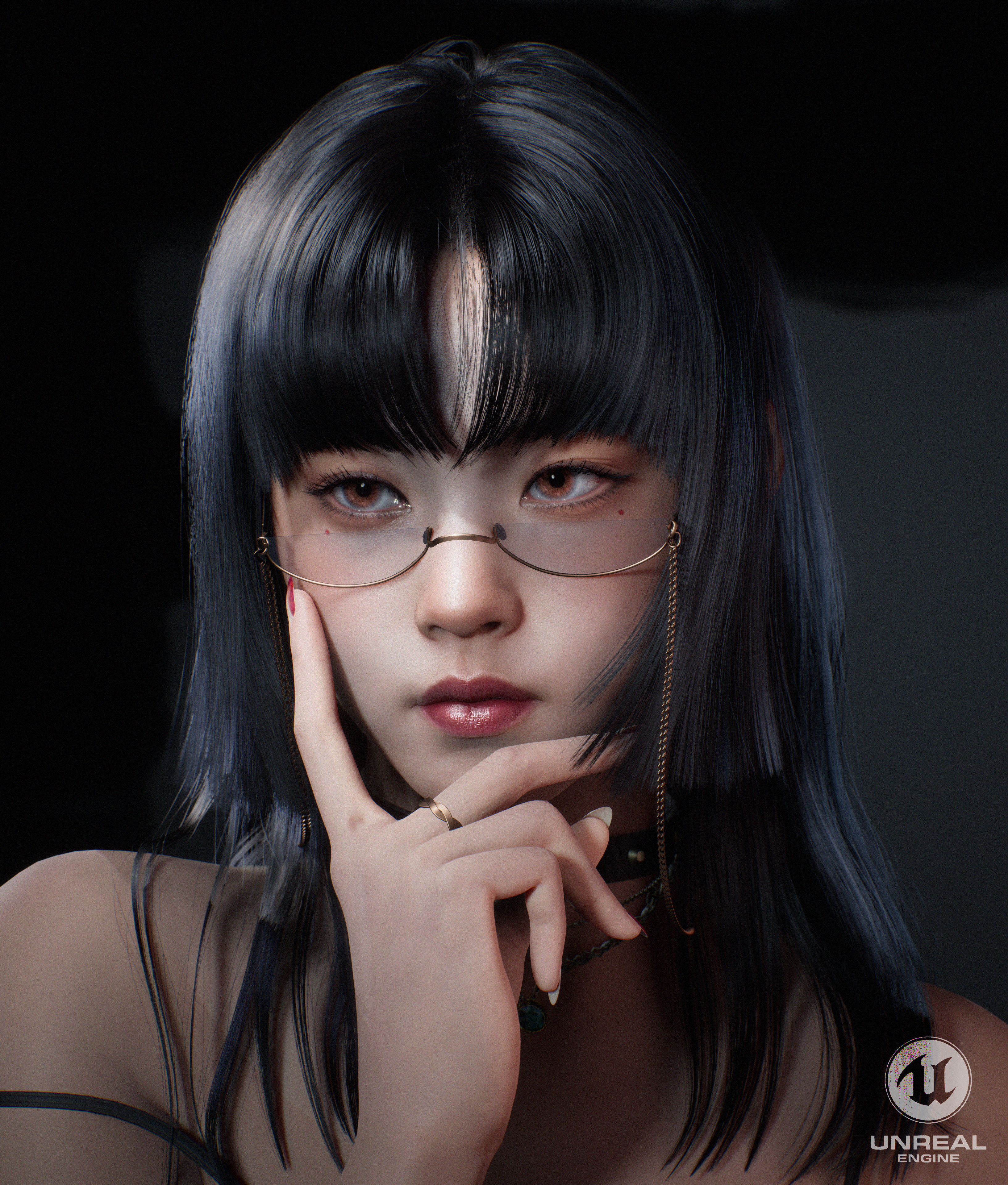 General 3266x3840 Glow Zhao CGI women dark hair glasses looking away