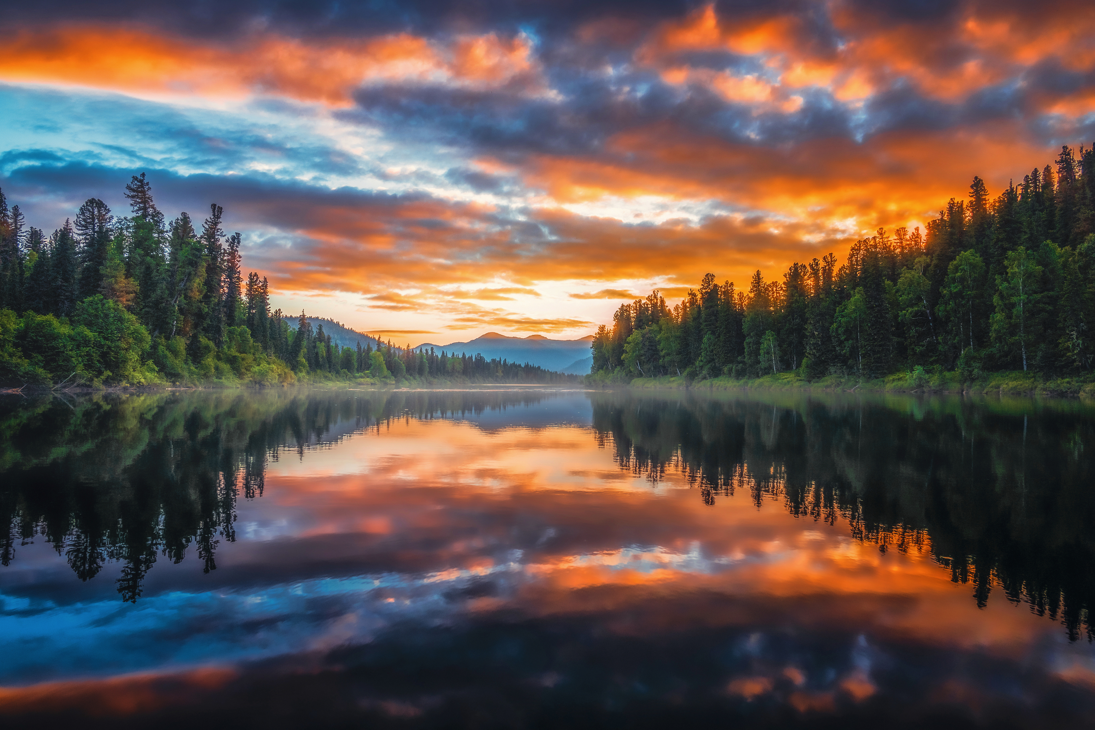 General 3500x2333 Nikitin Alexander water trees nature outdoors sunset reflection clouds