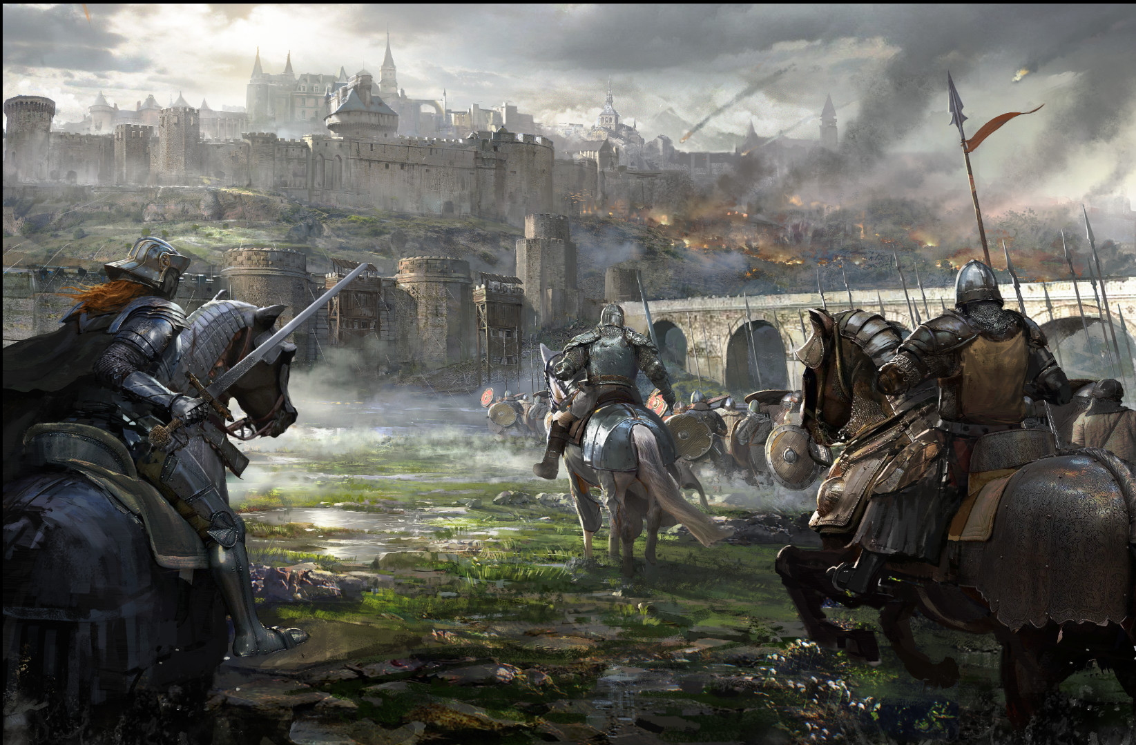 General 1645x1080 fantasy art fantasy castle knight horse army battle assault structures wall