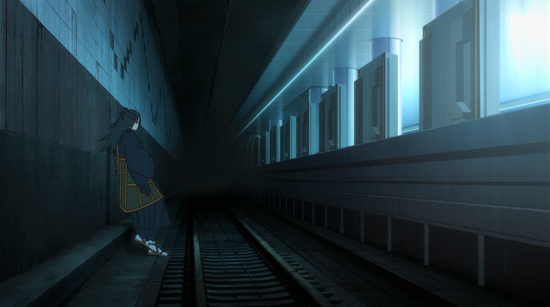 Anime 1920x1073 Jujutsu Kaisen Suguru Geto kimono Bun subway tunnel anime anime screenshot anime boys sandals lights