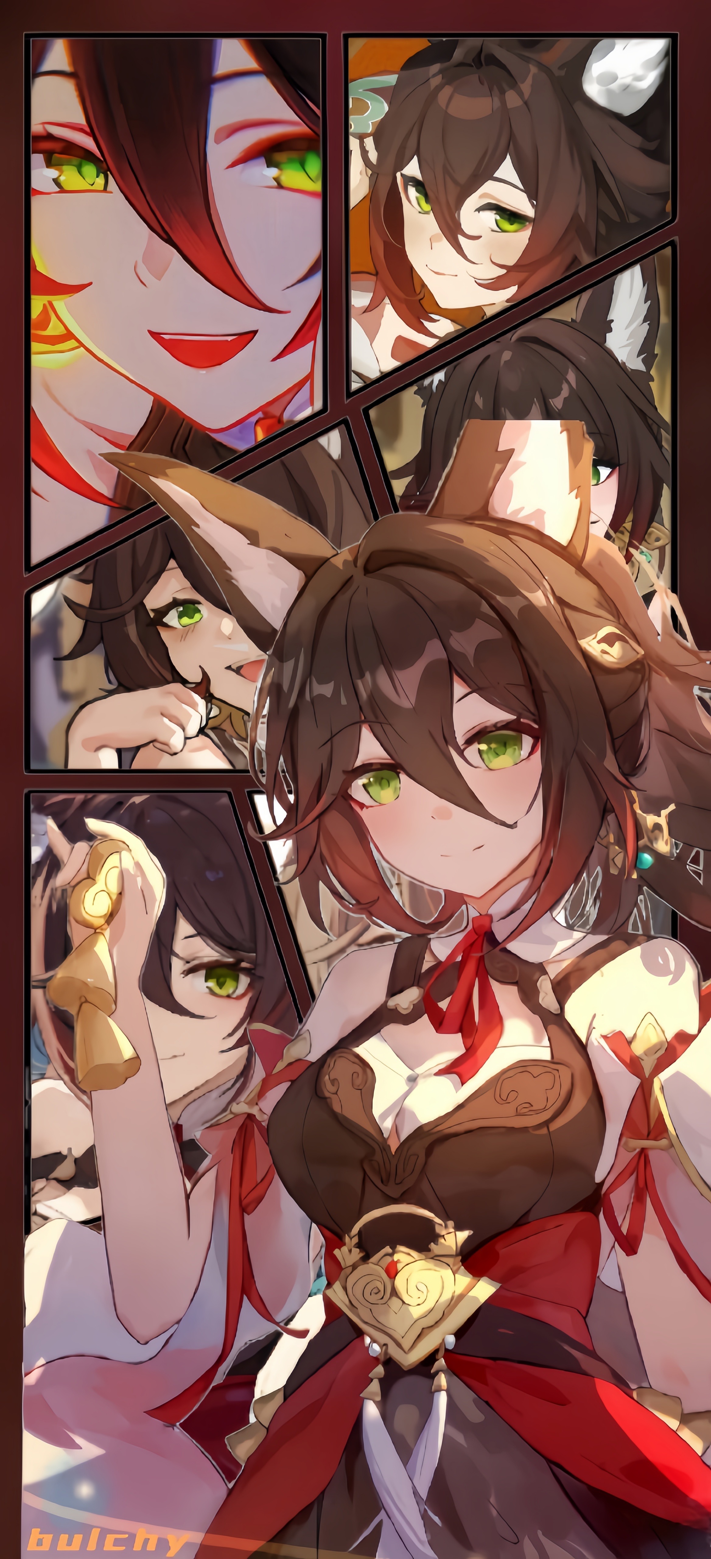 Anime 2336x5120 Honkai: Star Rail anime anime girls portrait display fox girl fox ears looking at viewer smiling green eyes Tingyun (Honkai: Star Rail)