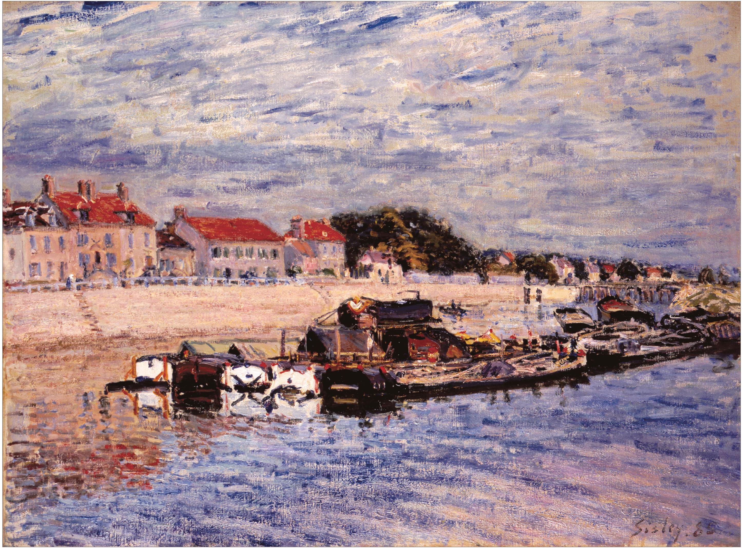 General 2891x2136 oil painting Oil on canvas Alfred Sisley banks artwork classic art water clouds sky