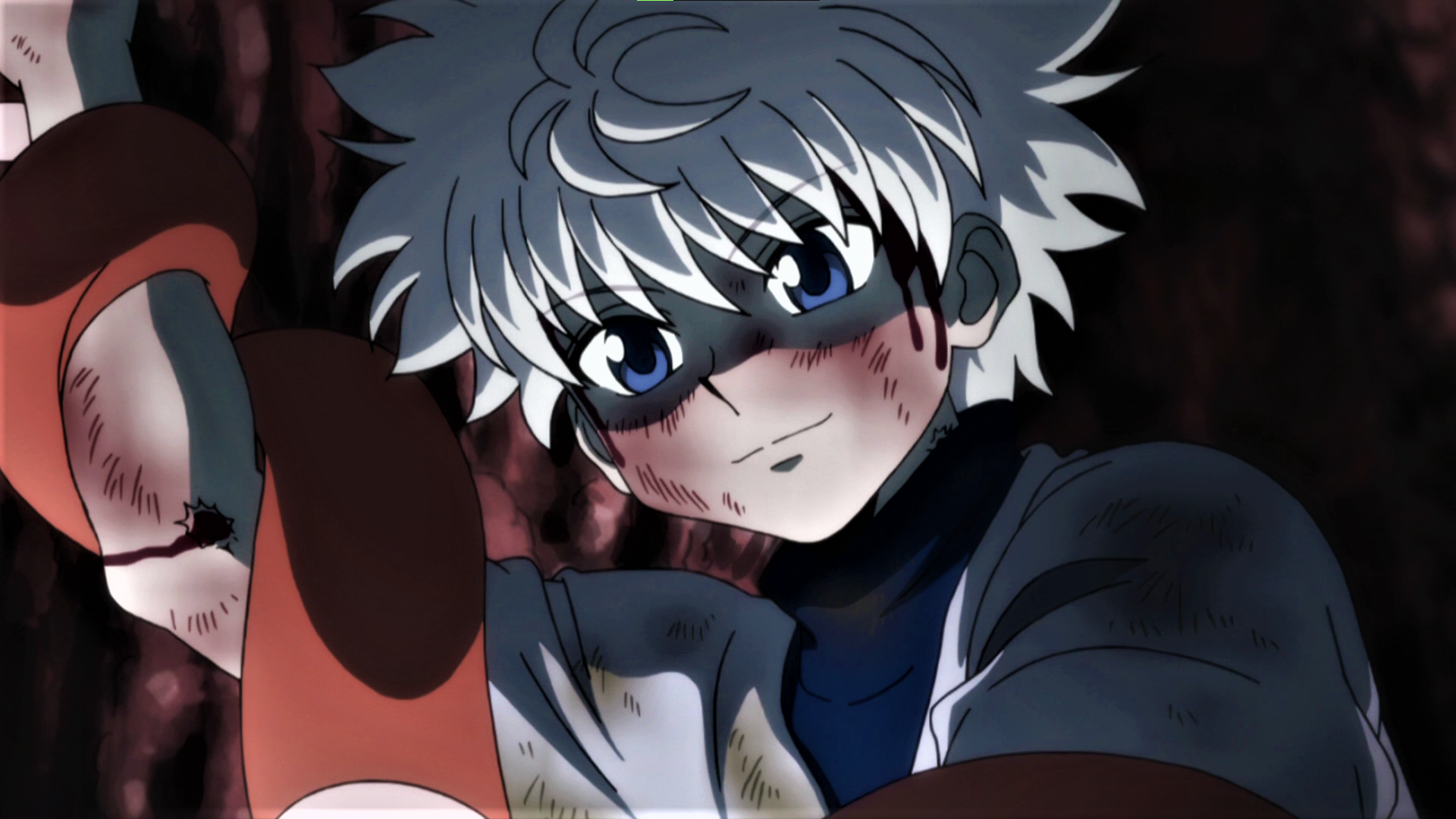 Anime 1920x1080 Hunter x Hunter Killua Zoldyck white hair smiling blood anime Anime screenshot anime boys