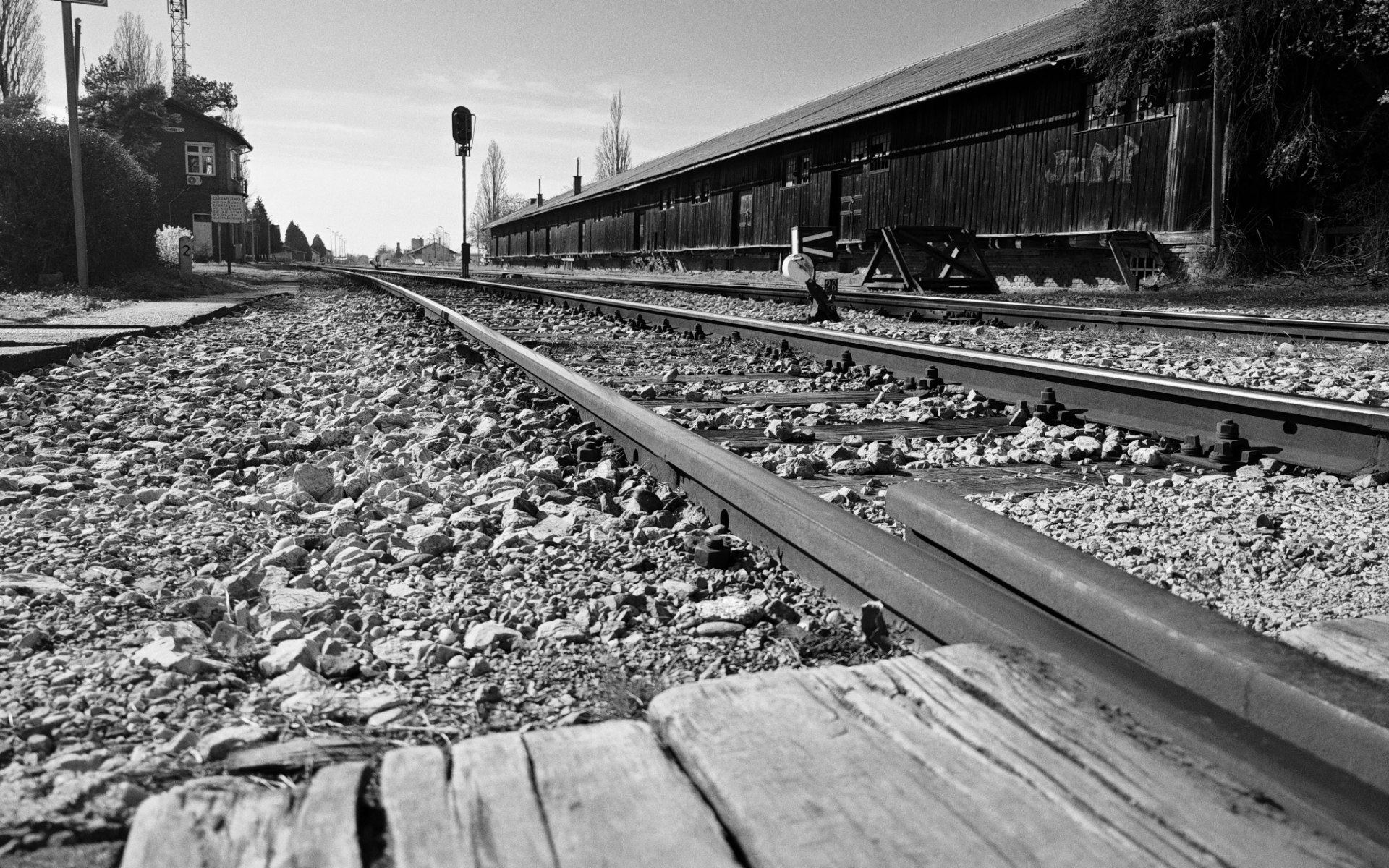 General 1920x1200 railway train monochrome rail yard rocks photography