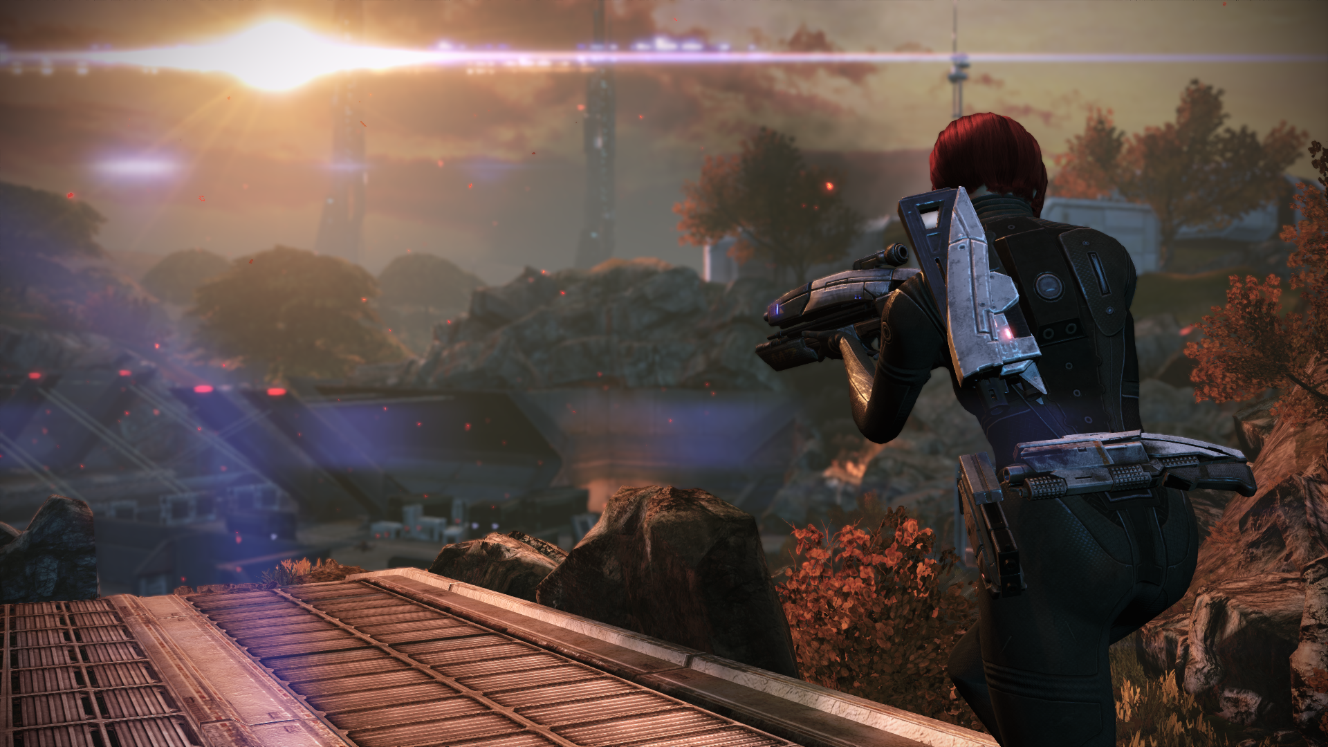 General 1920x1080 Mass Effect: Legendary Edition Commander Shepard CGI video games women screen shot armor gun girls with guns sunset sunset glow video game characters sunlight