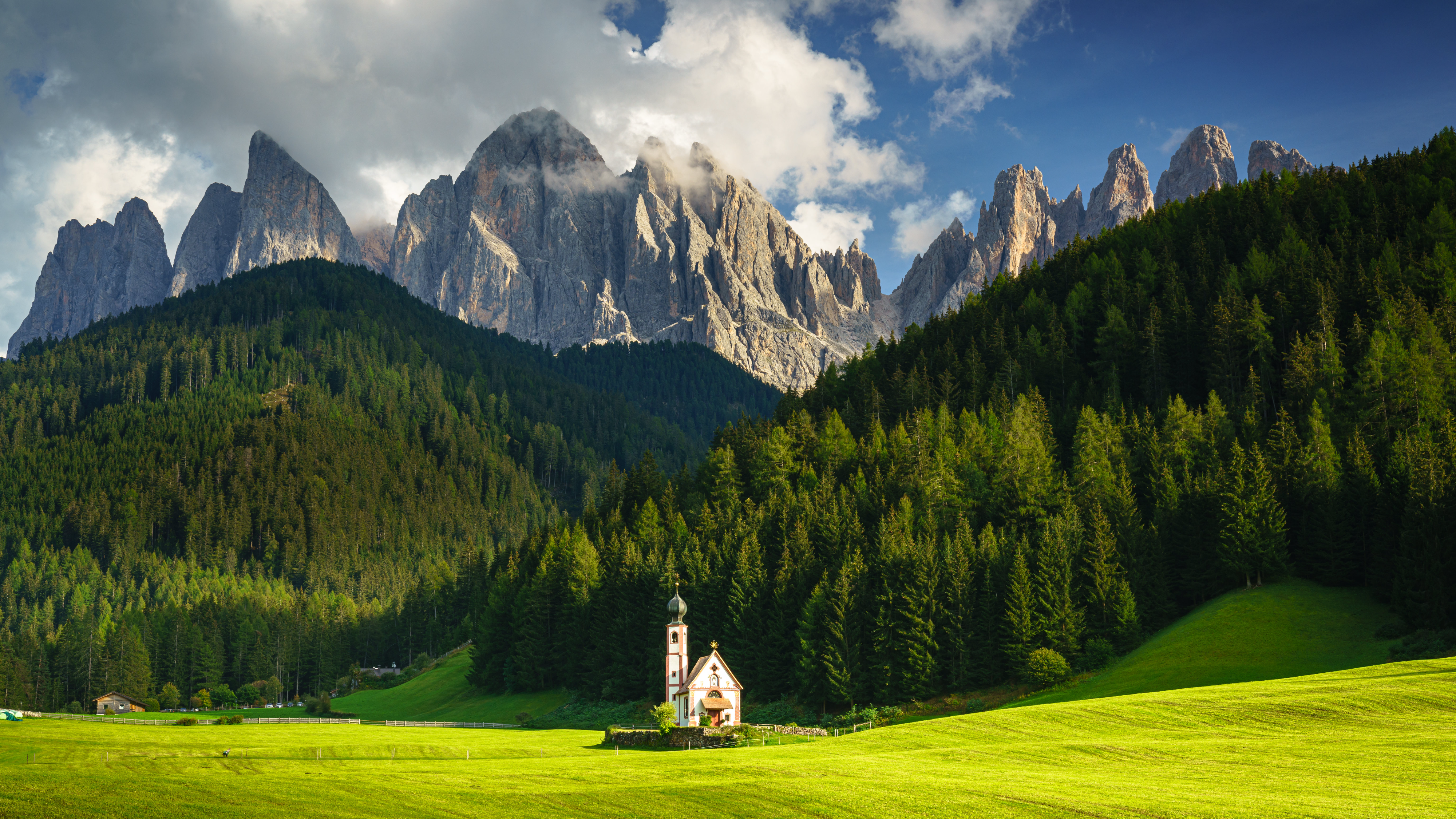 General 4000x2250 nature landscape church grass field trees pine trees forest clouds sky mountains Bavaria Germany Daniel Burton