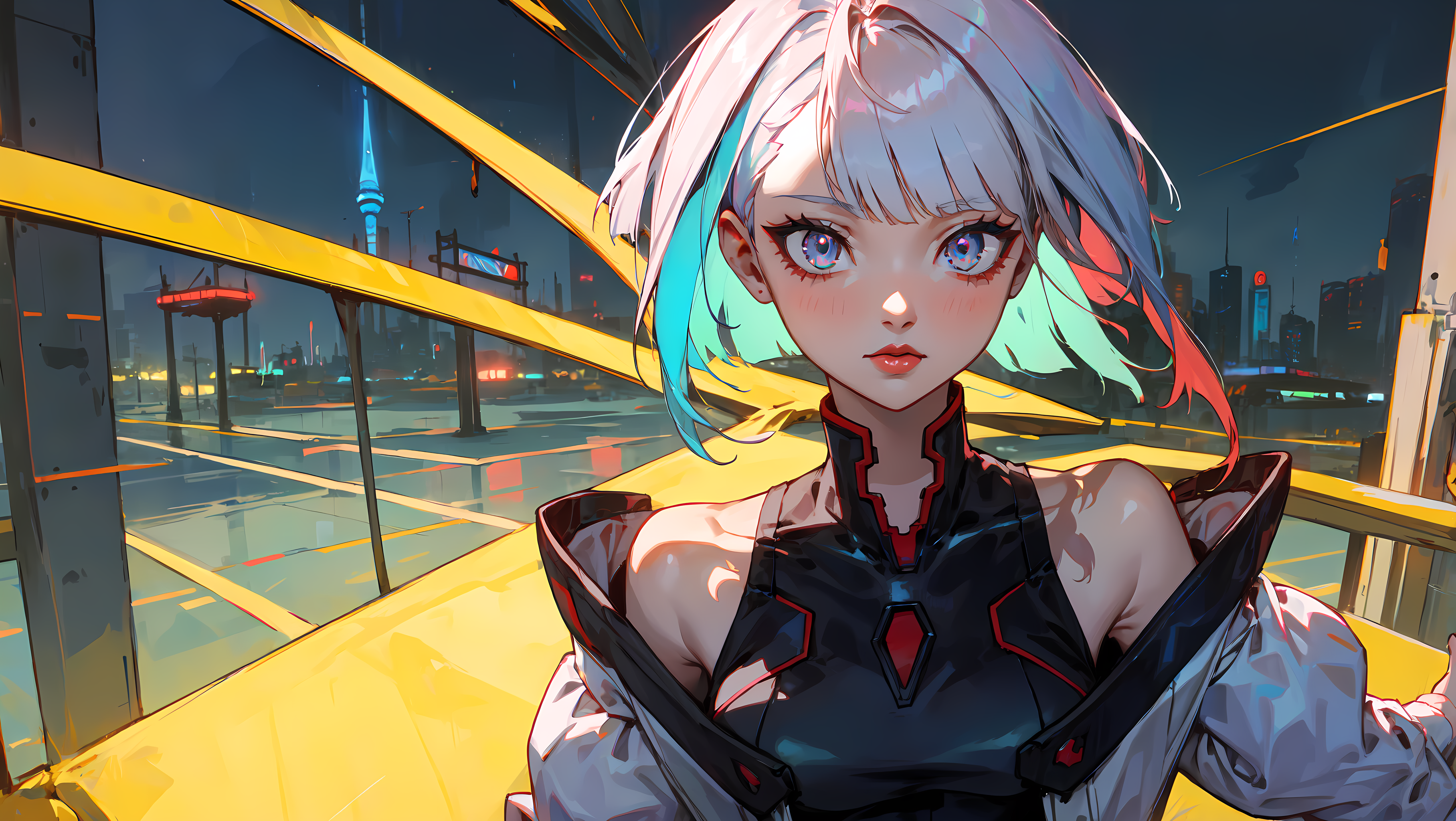 Anime 3632x2048 AI art cyberpunk Cyberpunk 2077 Cyberpunk: Edgerunners Lucyna Kushinada (Cyberpunk: Edgerunners)