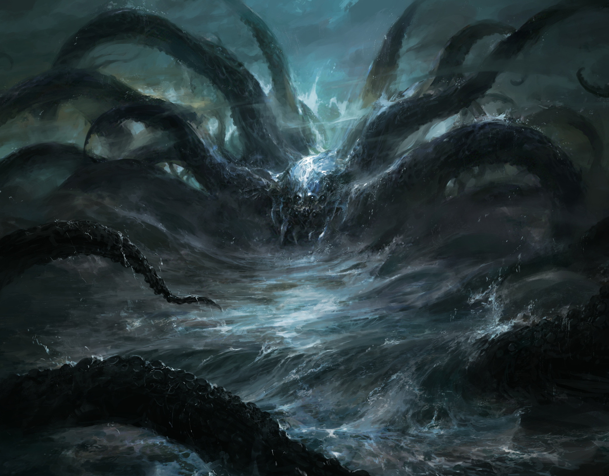 General 2083x1627 artwork fantasy art digital art The Silmarillion creature Chris Cold The Lord of the Rings water tentacles wet eyes