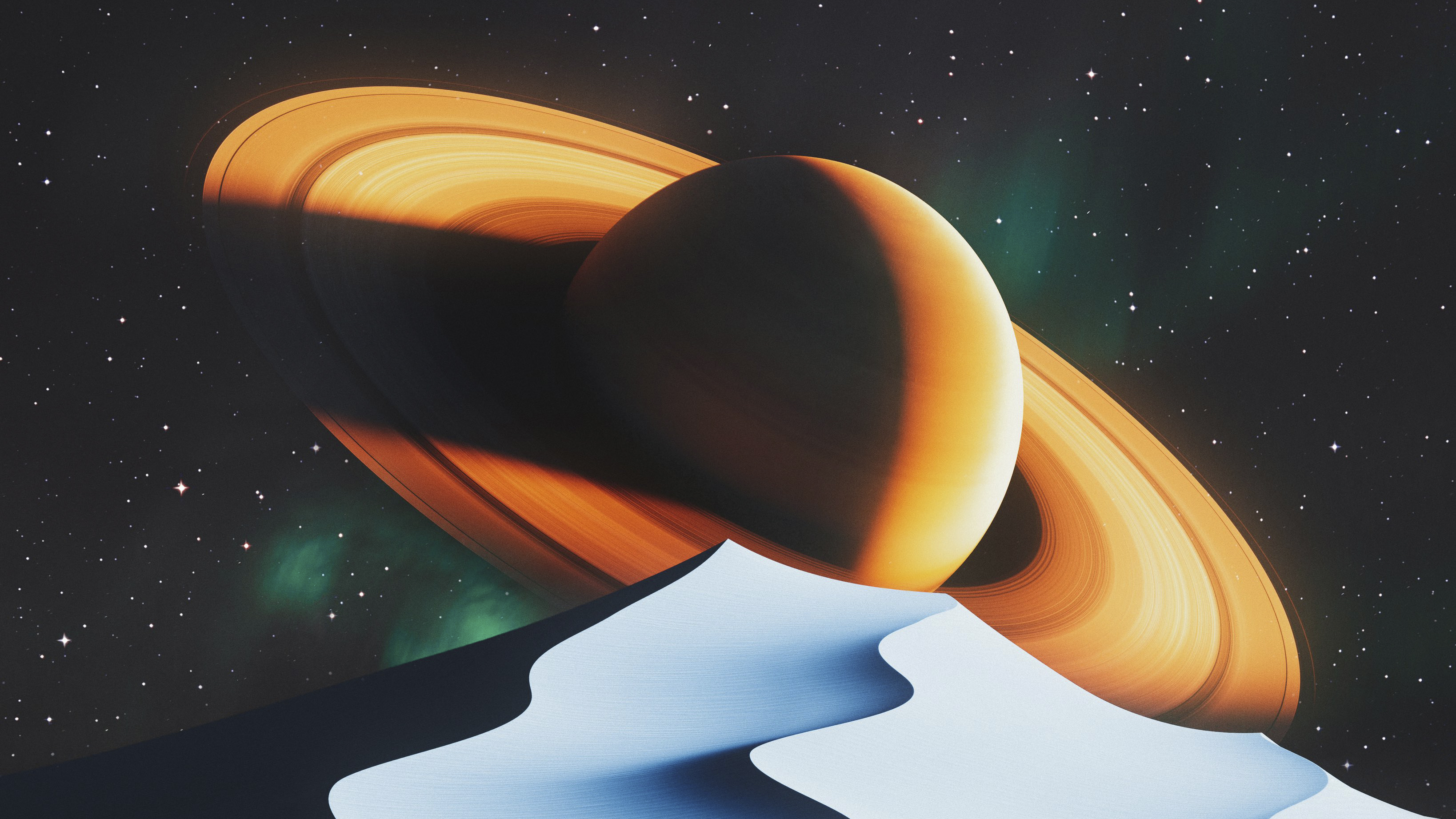 General 3276x1843 digital art artwork illustration nature landscape desert dunes planet Saturn start night sky sand abstract