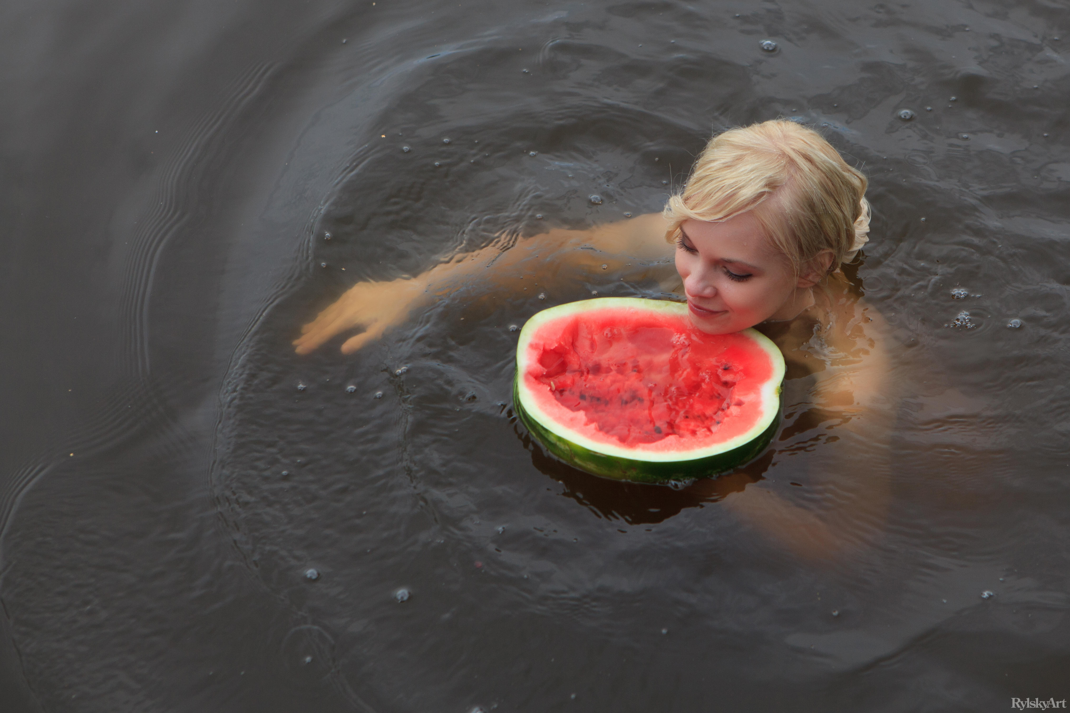 People 4500x3000 RylskyArt Feeona A watermelons women model blonde nude swimming Russian Russian women