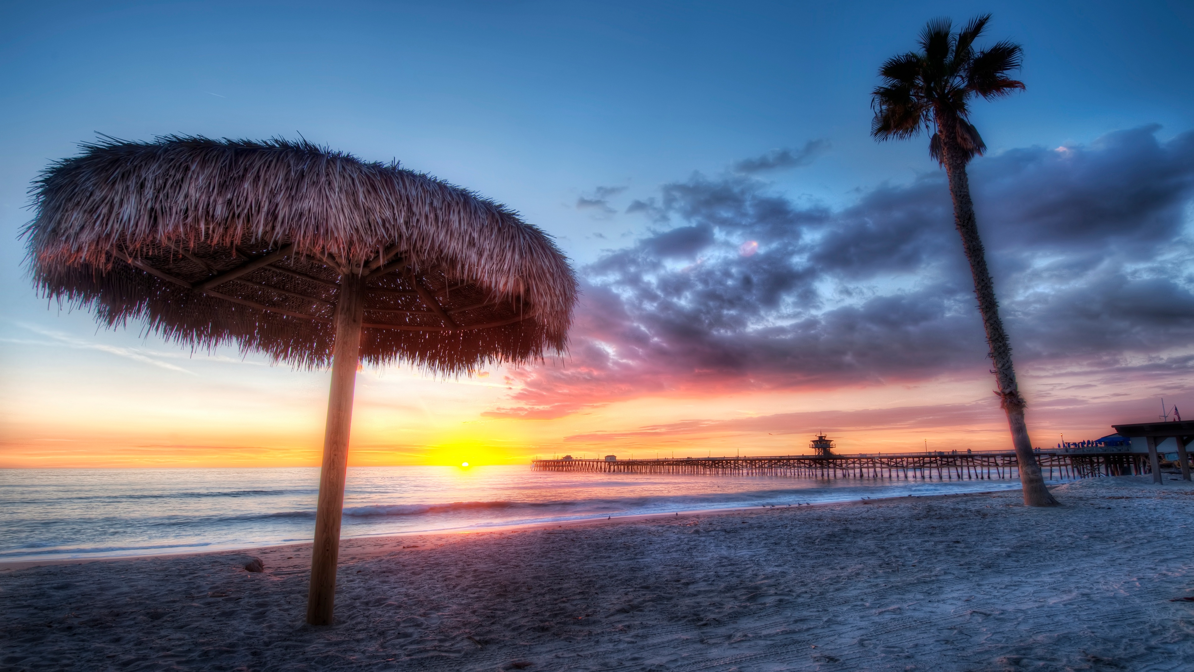 General 3840x2160 Trey Ratcliff 4K photography California sunset sunset glow clouds sky beach water trees palm trees low light