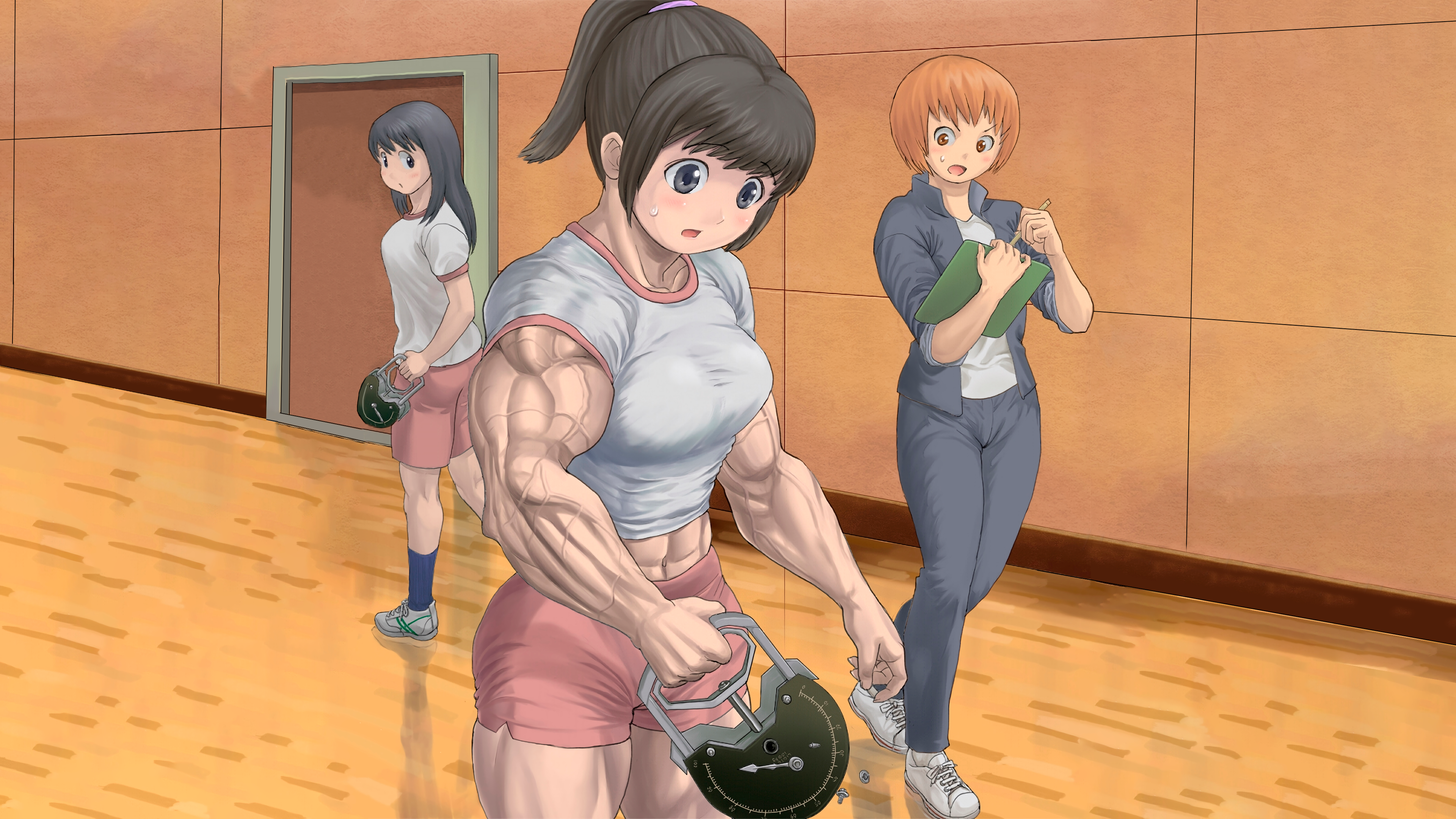Anime 3840x2160 muscles muscular anime girls toned female artwork strong woman weightlifting
