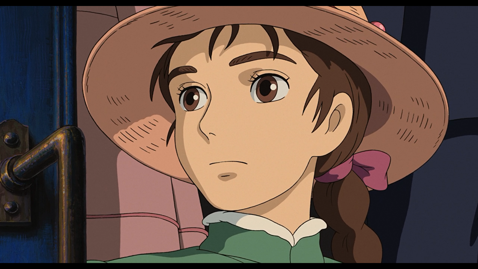 Anime 1920x1080 Howl's Moving Castle Miyazaki Hayao brunette brown eyes green shirt anime anime girls anime screenshot