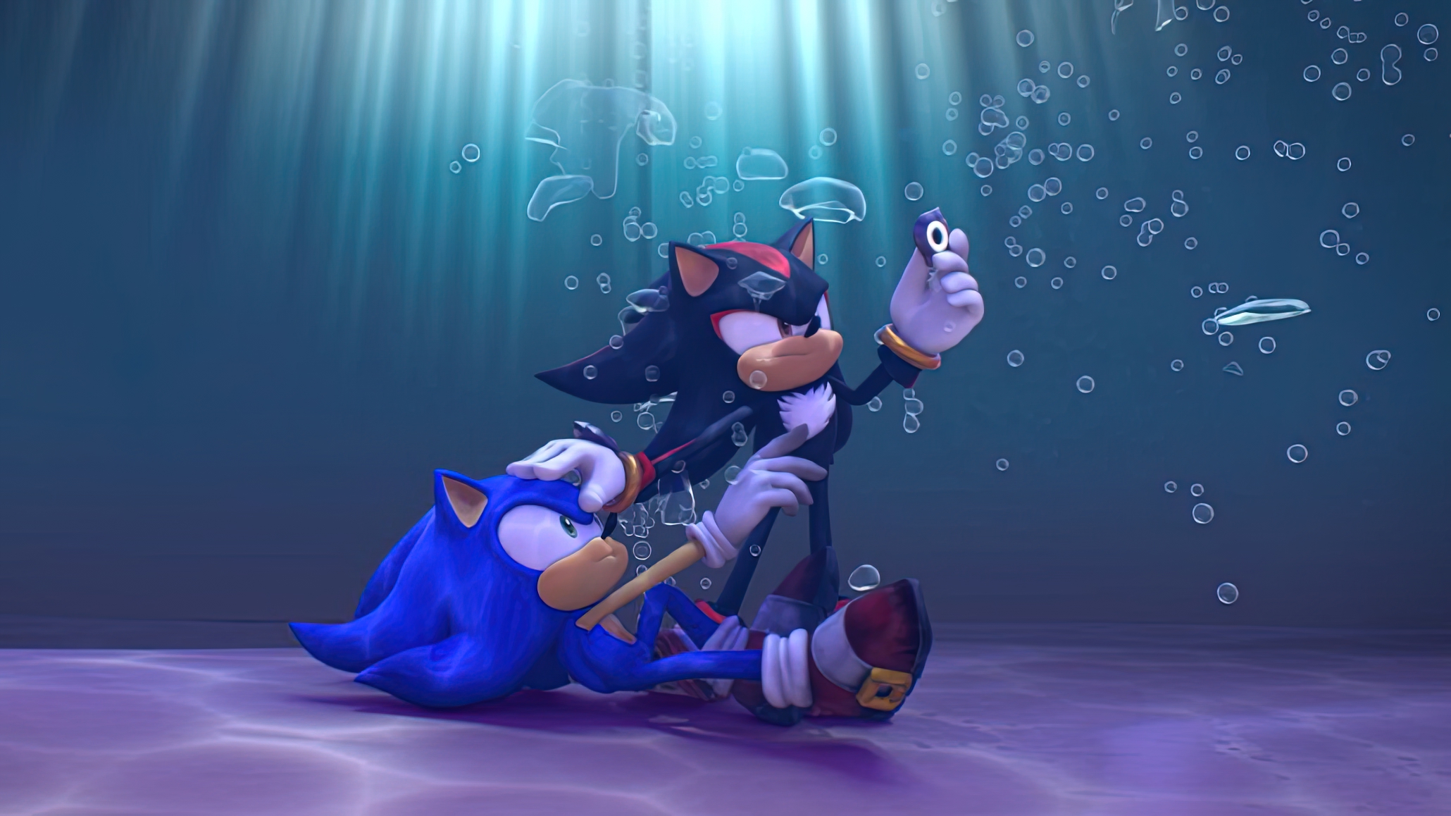 General 2060x1158 underwater Sonic Sonic the Hedgehog Shadow the Hedgehog Sega sonic prime bubbles fighting video game art rings