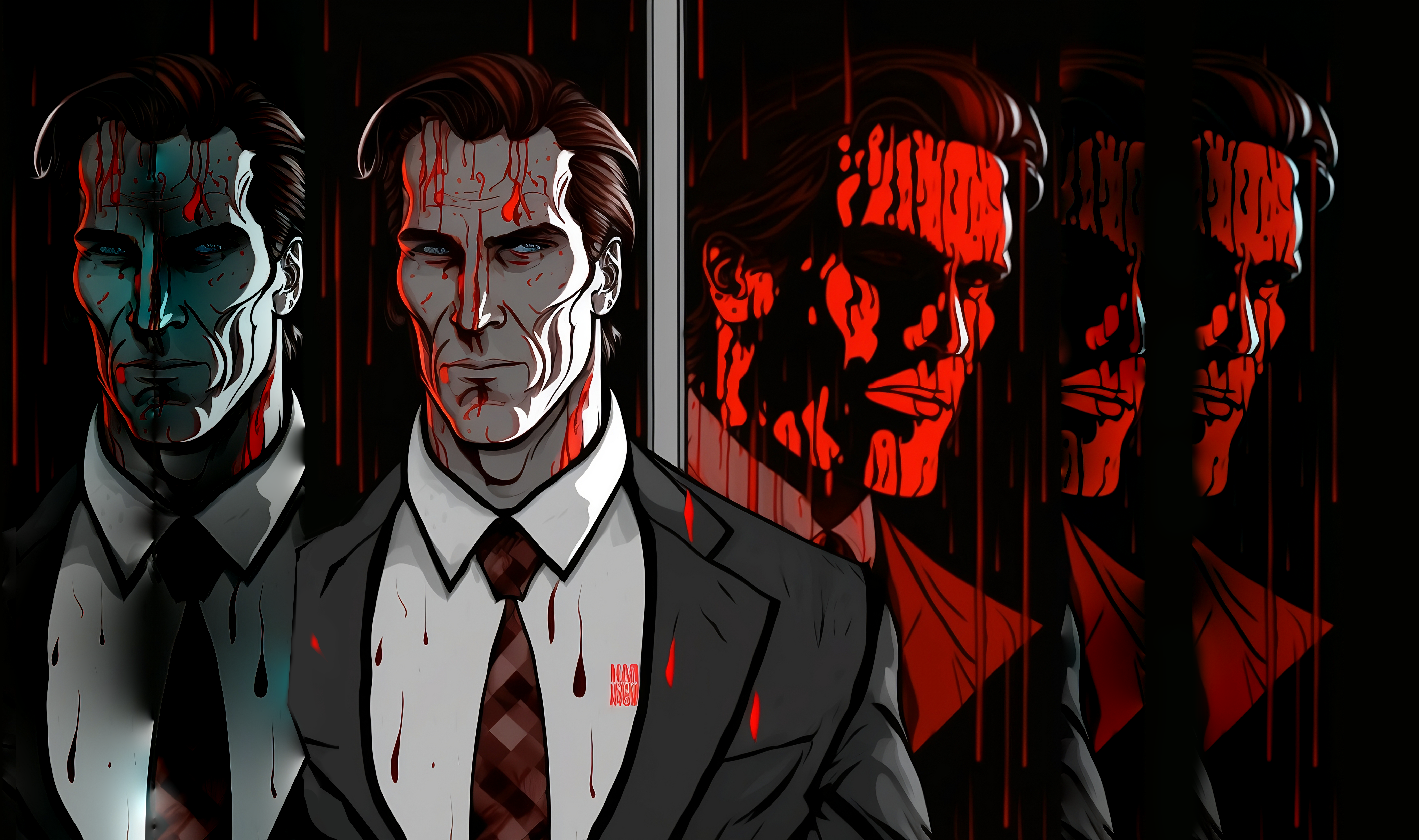 General 6915x4096 men blood suits tie suit and tie American Psycho Christian Bale movie characters digital art