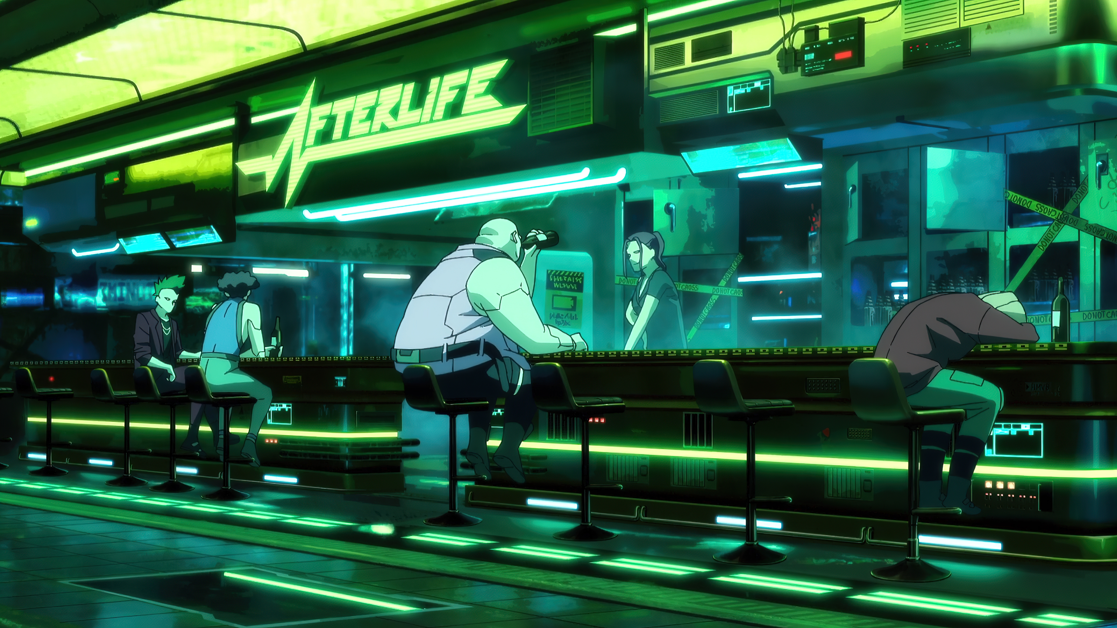 Anime 3840x2160 Cyberpunk: Edgerunners anime 4K Anime screenshot anime boys anime girls bar