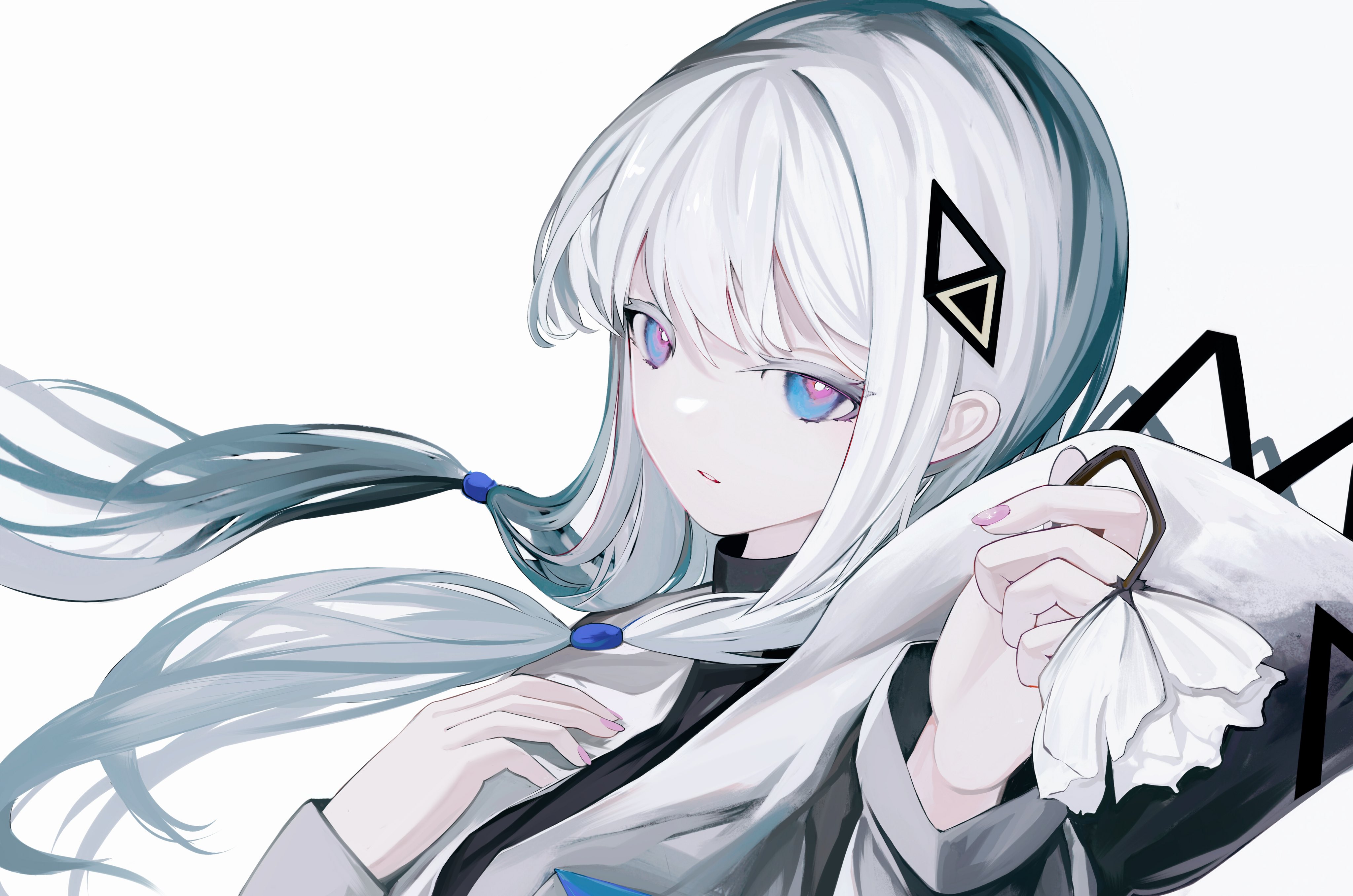 Anime 4096x2714 white hair looking at viewer simple background anime girls blue eyes white background minimalism