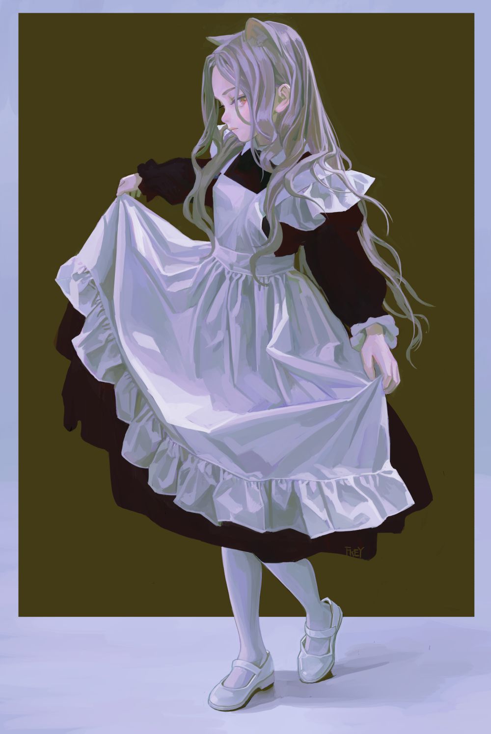 Anime 1000x1496 anime girls maid outfit animal ears FKEY portrait display cat girl cat ears lifting dress long hair maid looking at viewer
