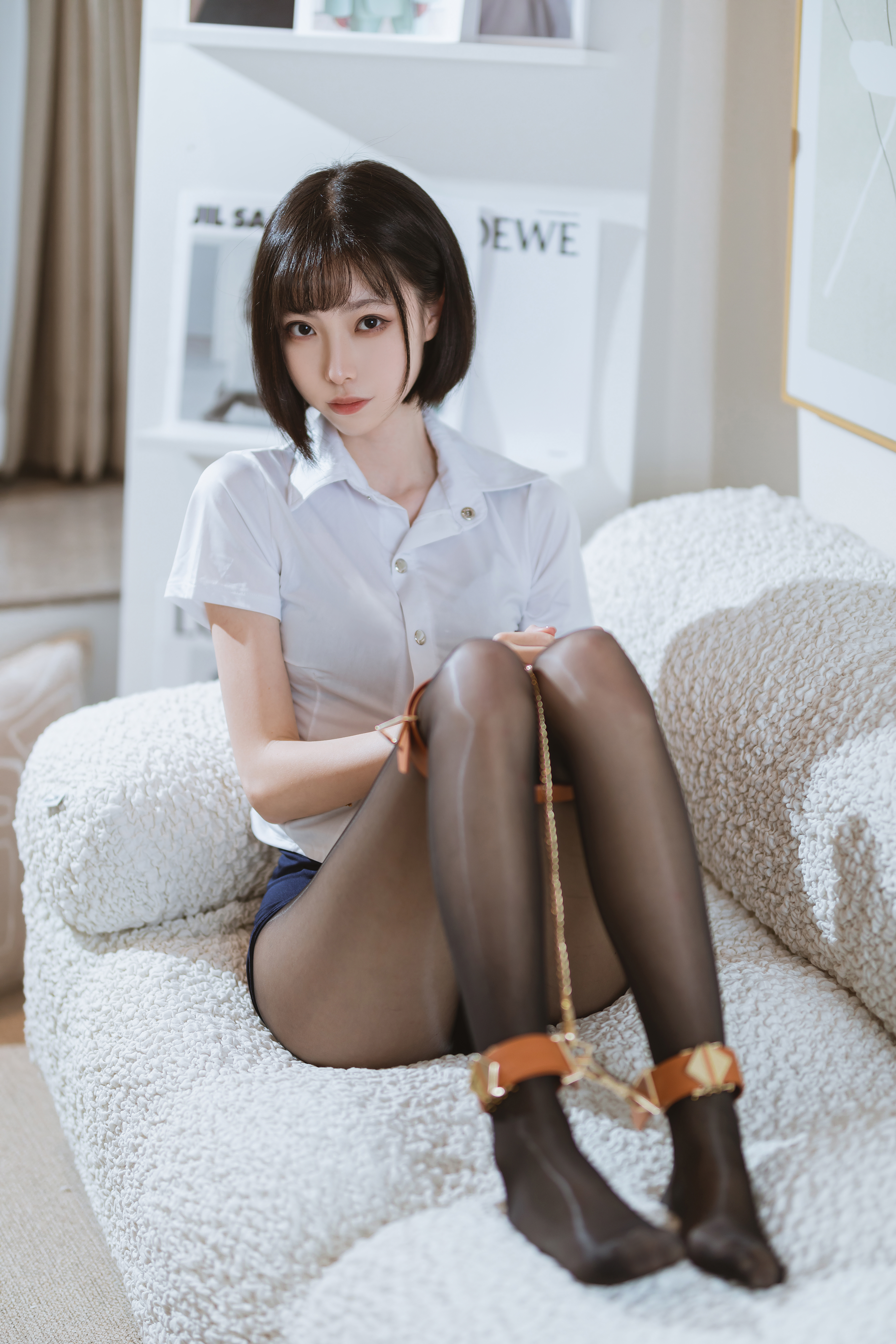 People 4480x6720 Xu Lan women model Asian cosplay stewardess stewardess outfit women indoors pantyhose chained