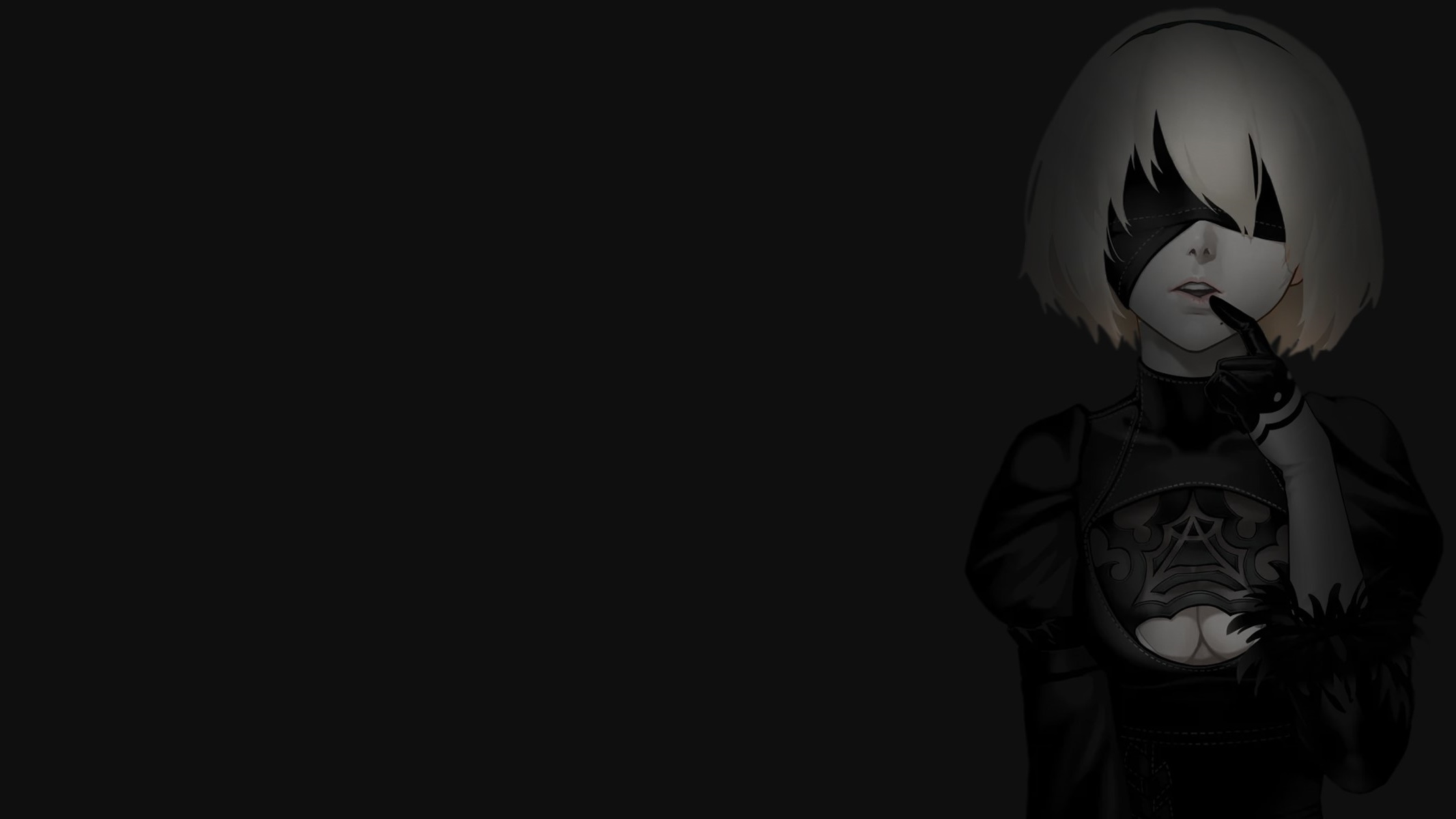 Anime 2133x1200 selective coloring black background dark background simple background anime girls 2B (Nier: Automata) Nier: Automata video games blindfold