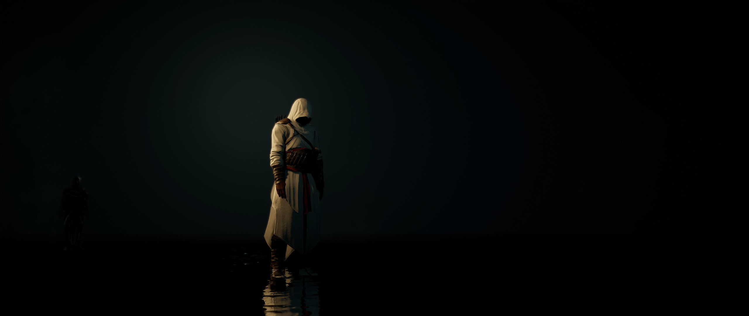 General 2560x1080 Assassin's Creed video games simple background video game characters black background reflection