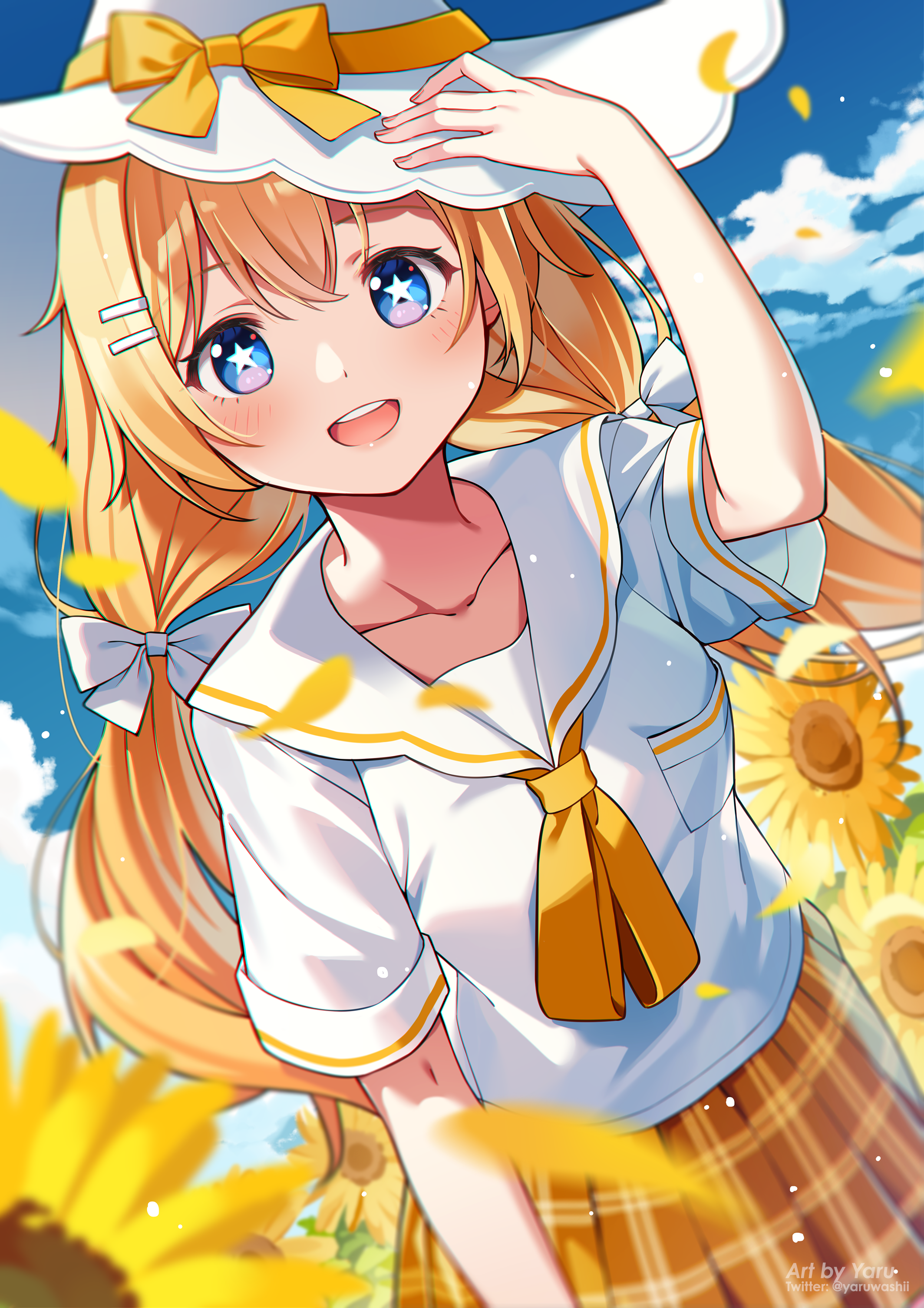Anime 2128x3010 anime anime girls hat blonde sunflowers