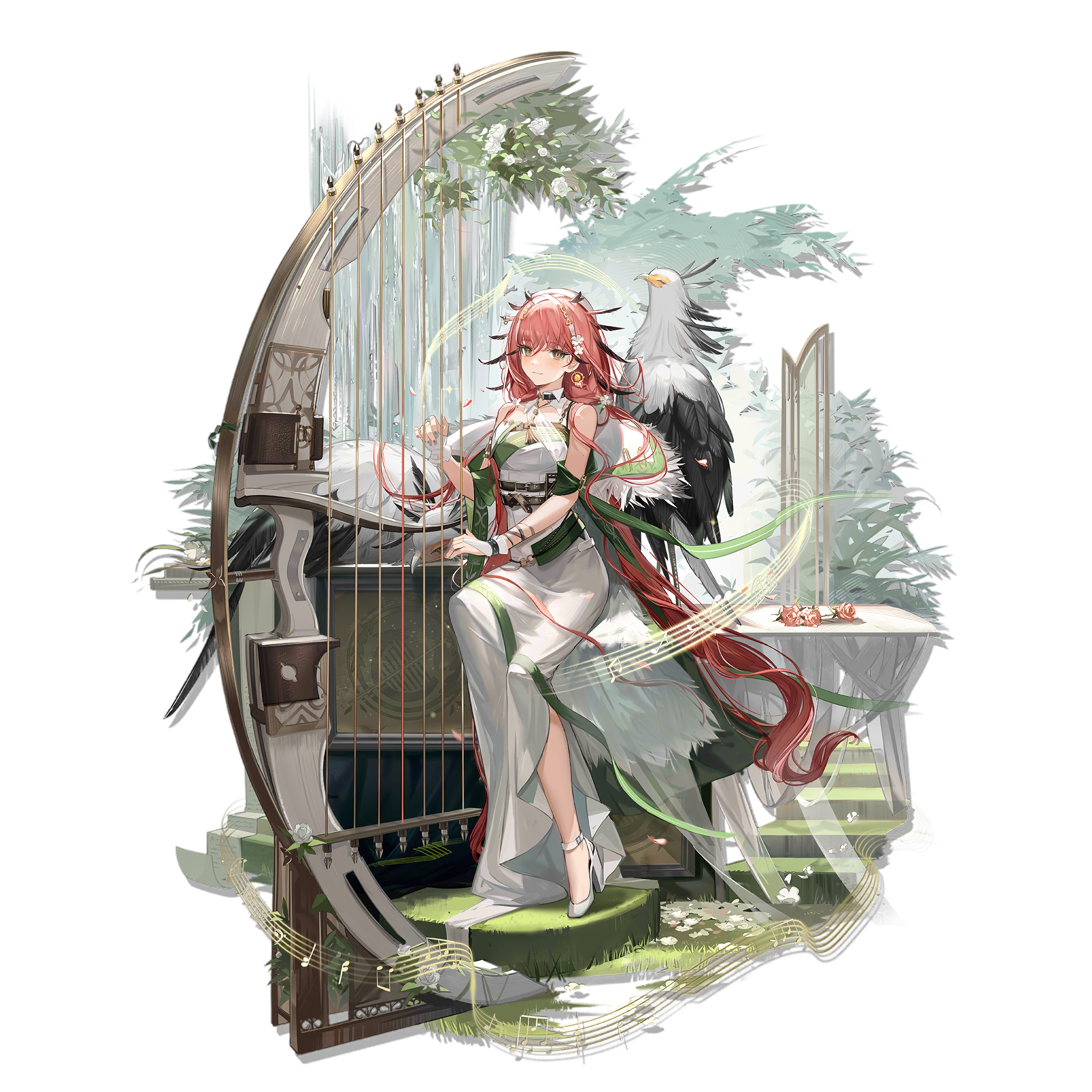 Anime 2048x2048 Arknights anime pink hair birds simple background black background