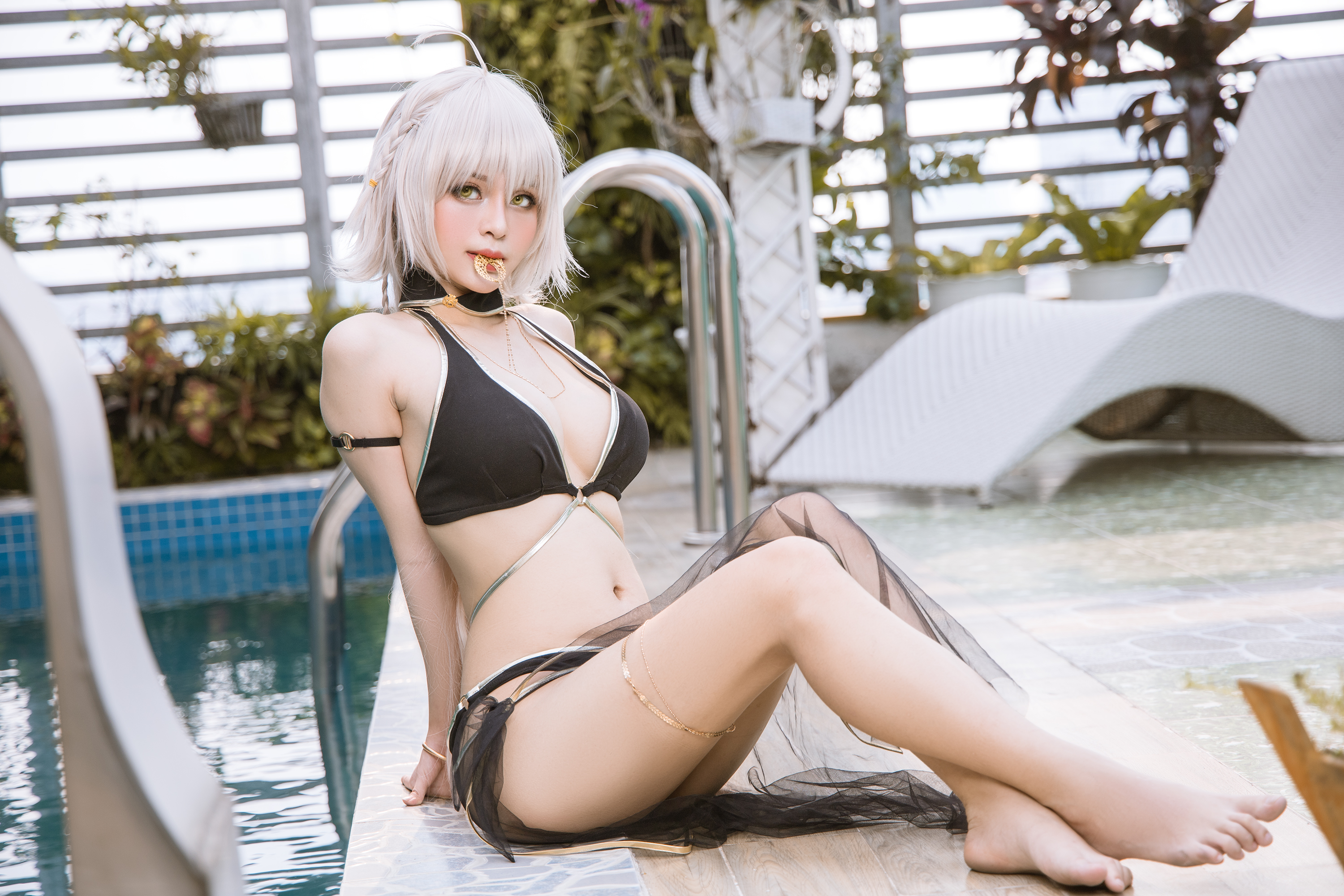 People 3000x2000 Azami women model cosplay Jeanne (Alter) (Fate/Grand Order) Fate/Grand Order bikini swimwear belly necklace barefoot indoors women indoors pointed toes Asian
