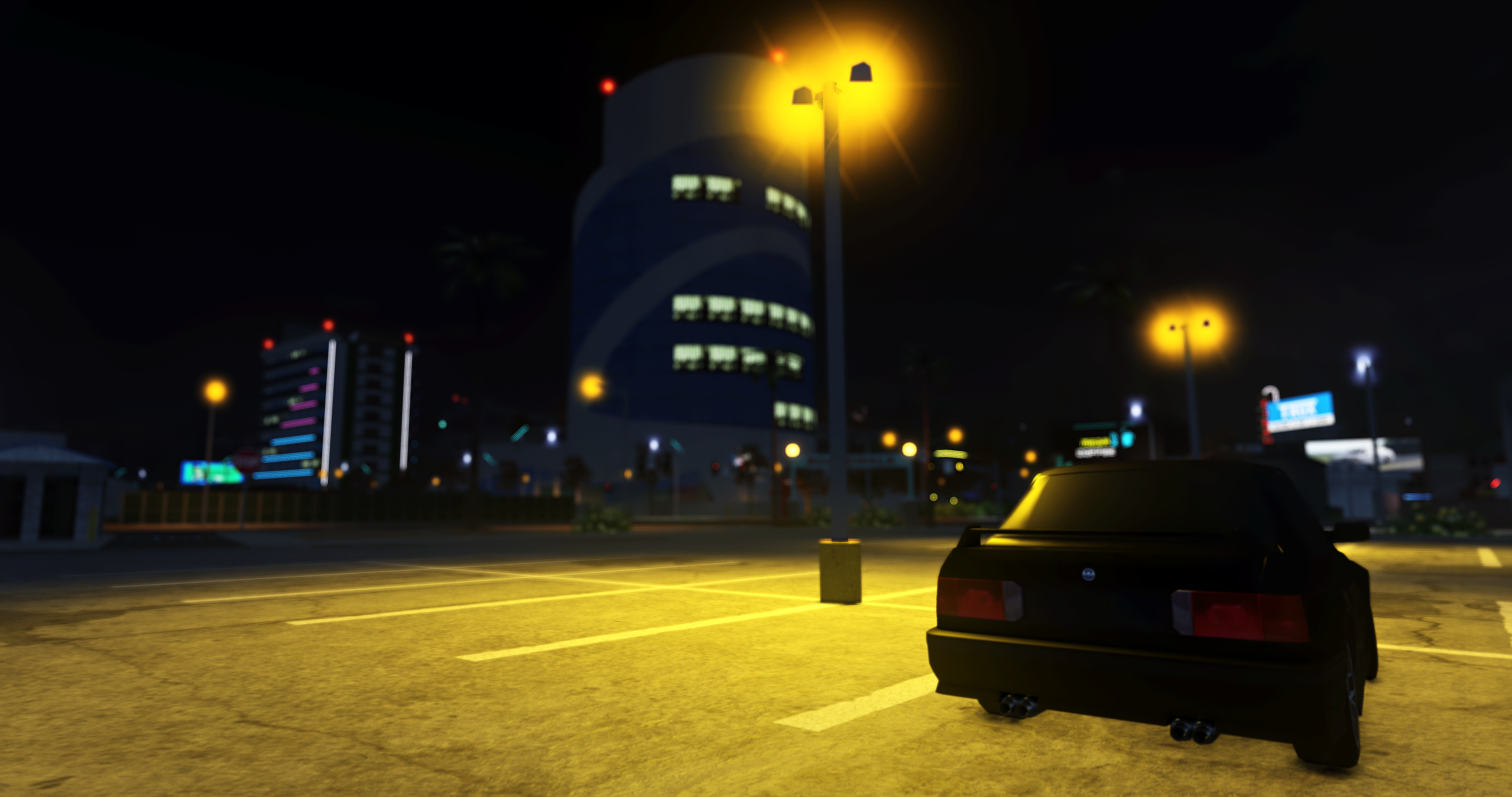 General 3588x1892 Pacifico (Roblox Game) Roblox BMW E30 parking lot street light building skyscraper reflection video games German cars