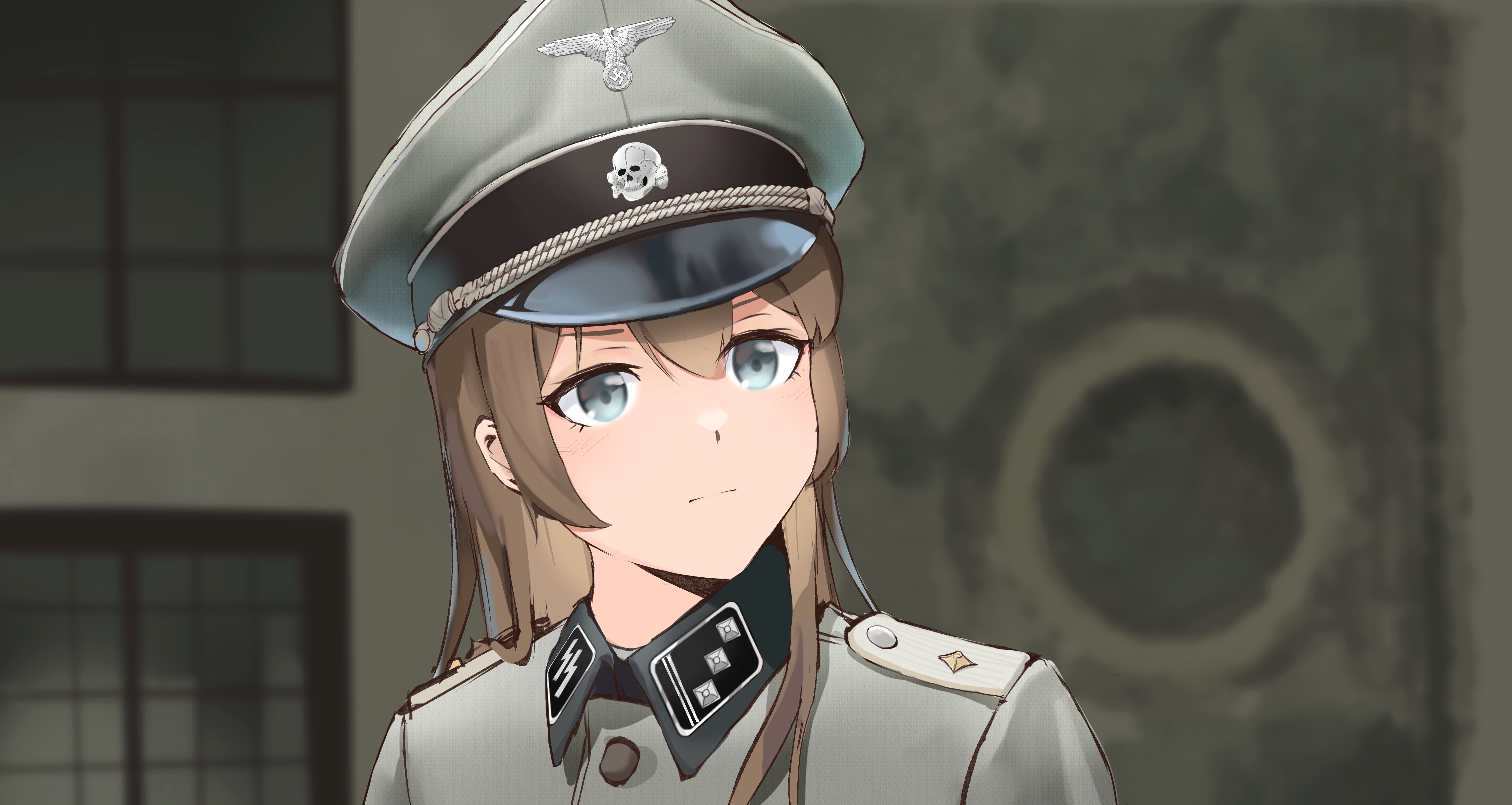 Anime 5831x3104 original characters anime girls blue eyes blonde long hair military uniform Military Hat hat peaked cap pale Waffen-SS Unicron (Brous) German