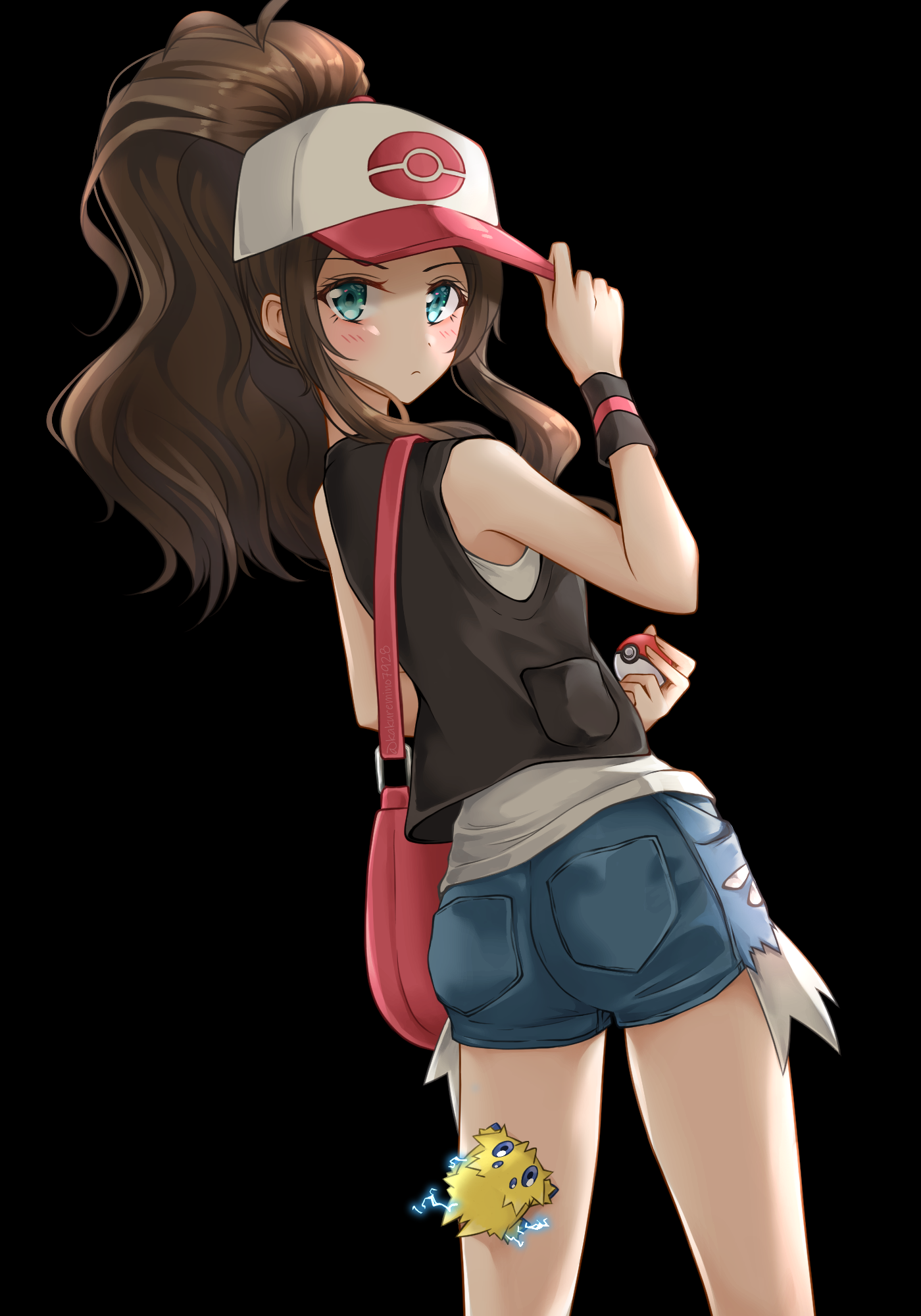 Anime 1400x2000 anime anime girls Pokémon Hilda (Pokémon) long hair ponytail brunette solo artwork digital art fan art hat Poke Ball