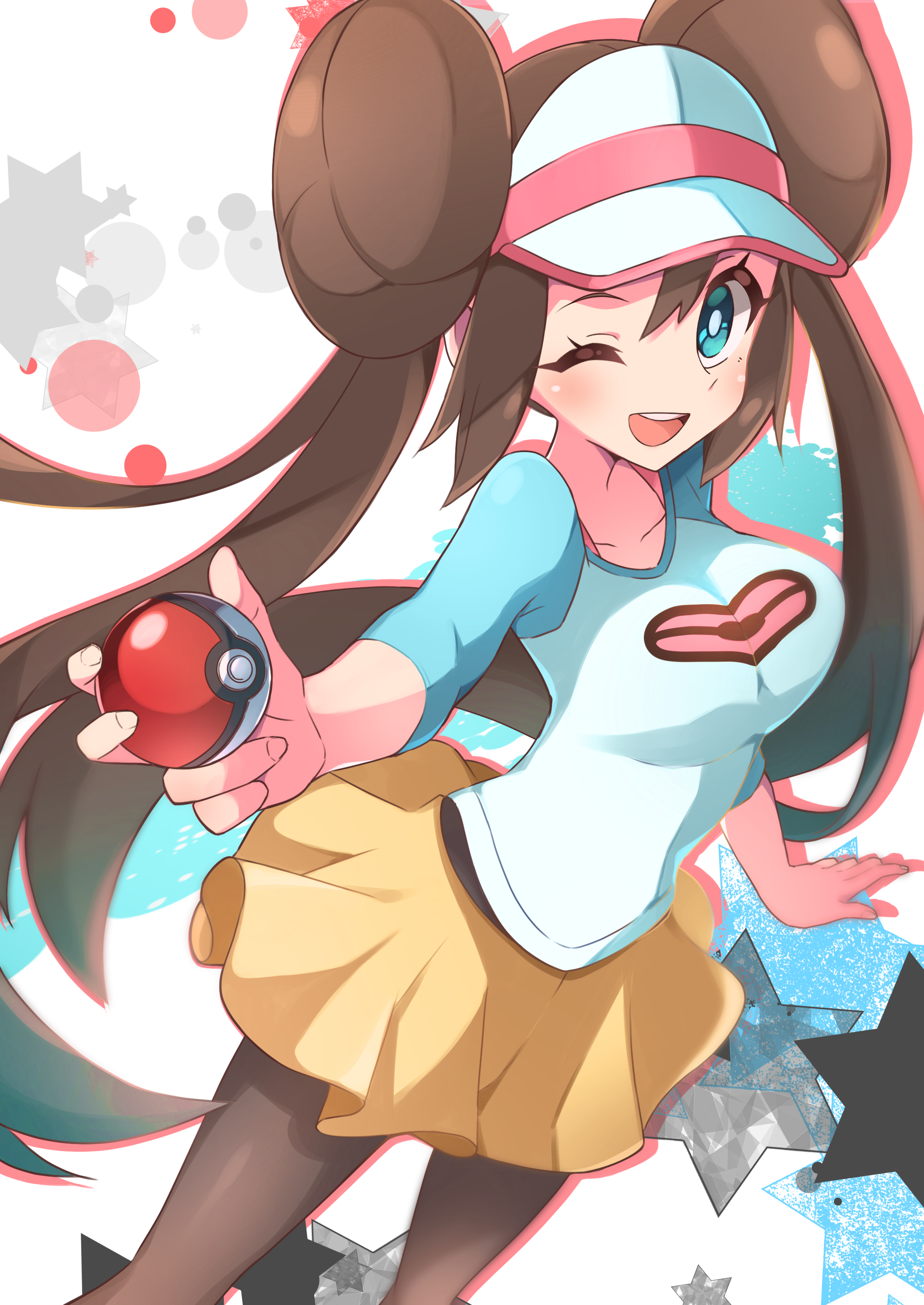 Anime 2150x3035 anime anime girls Pokémon Rosa (Pokémon) long hair twintails brunette solo artwork digital art fan art Poke Ball hat
