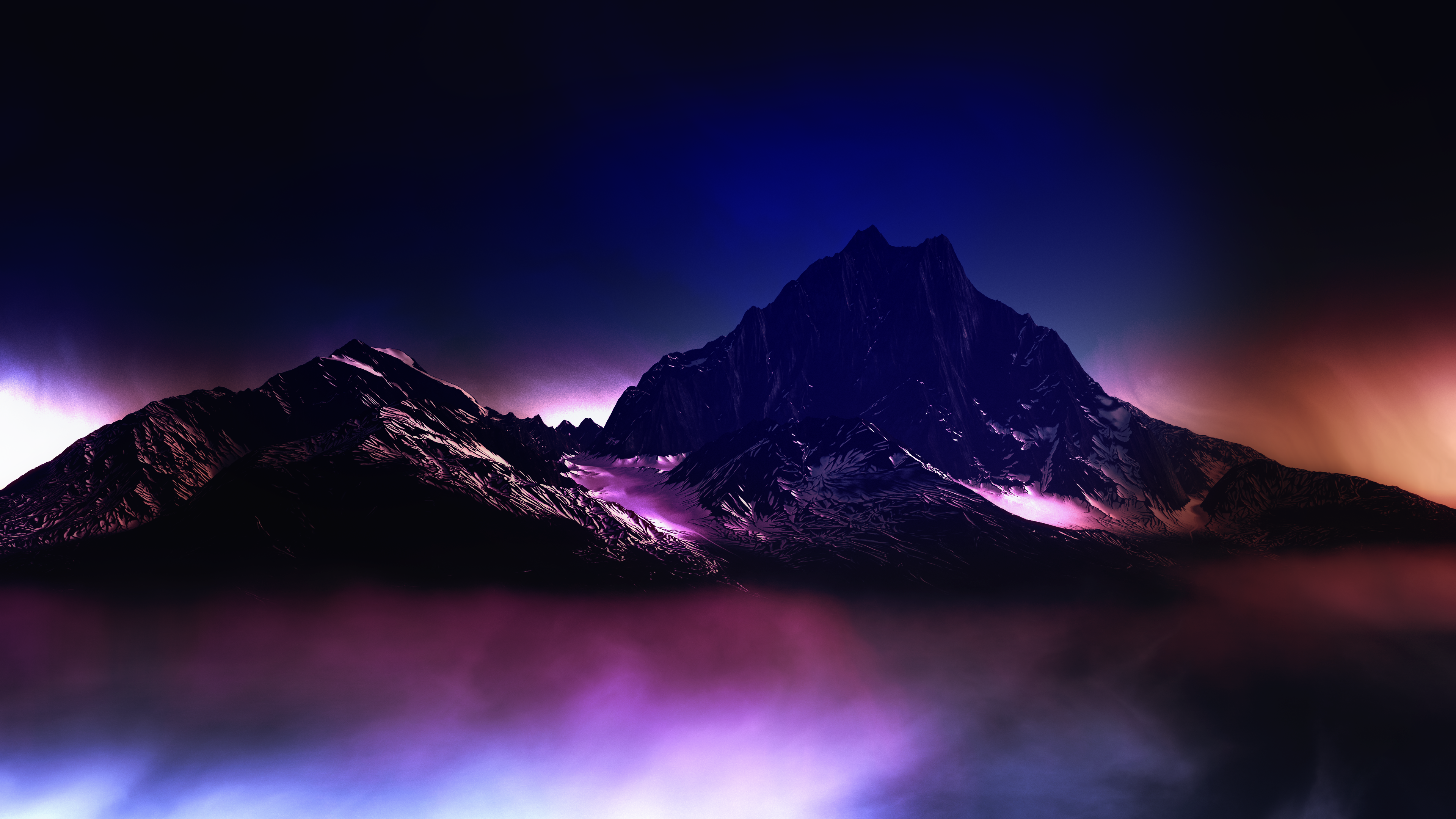 General 3840x2160 hypnoshot digital art artwork illustration CGI mountains nature landscape nightscape night peak mist