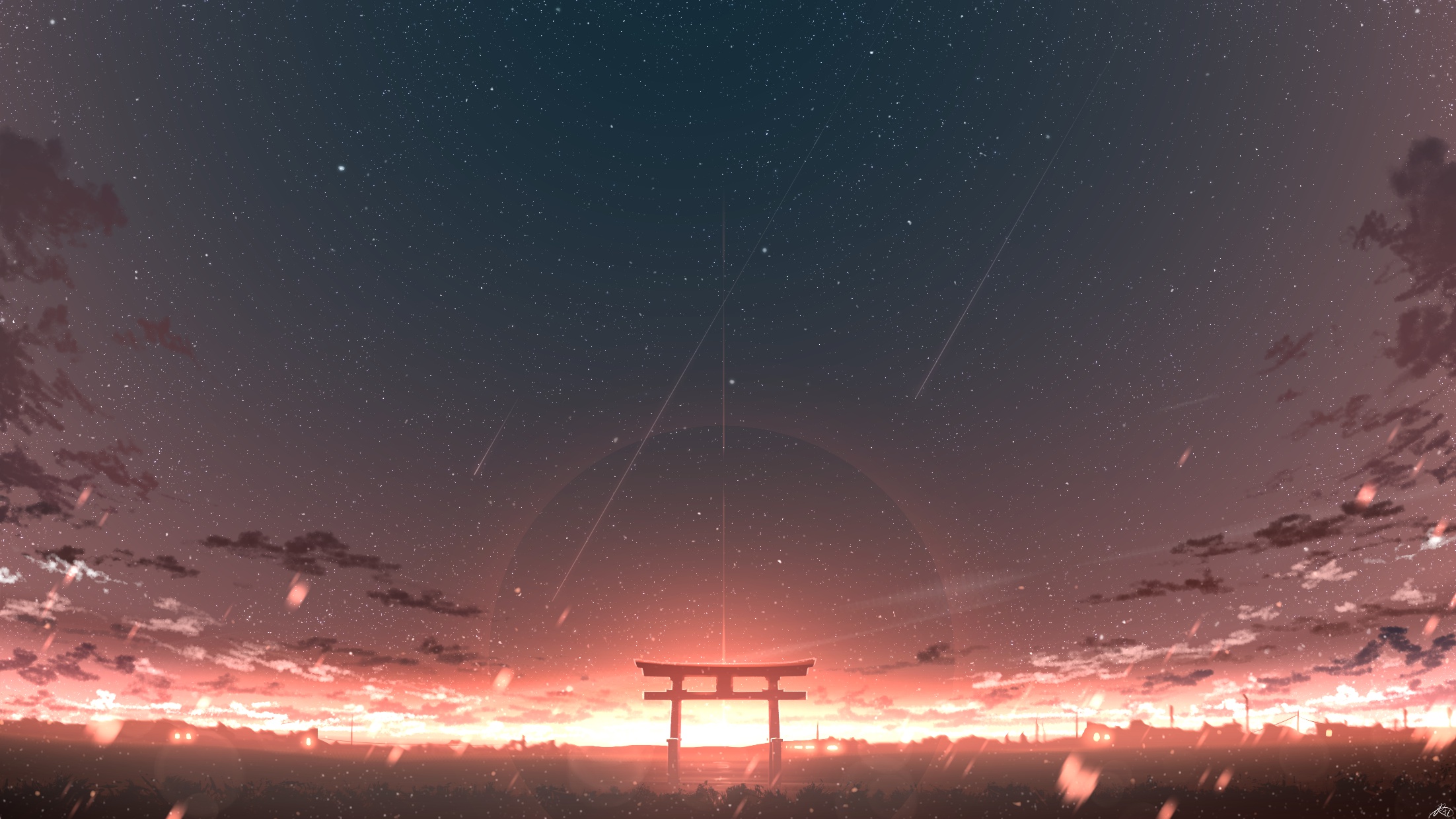 General 2204x1240 Japan torii shooting stars stars starry night