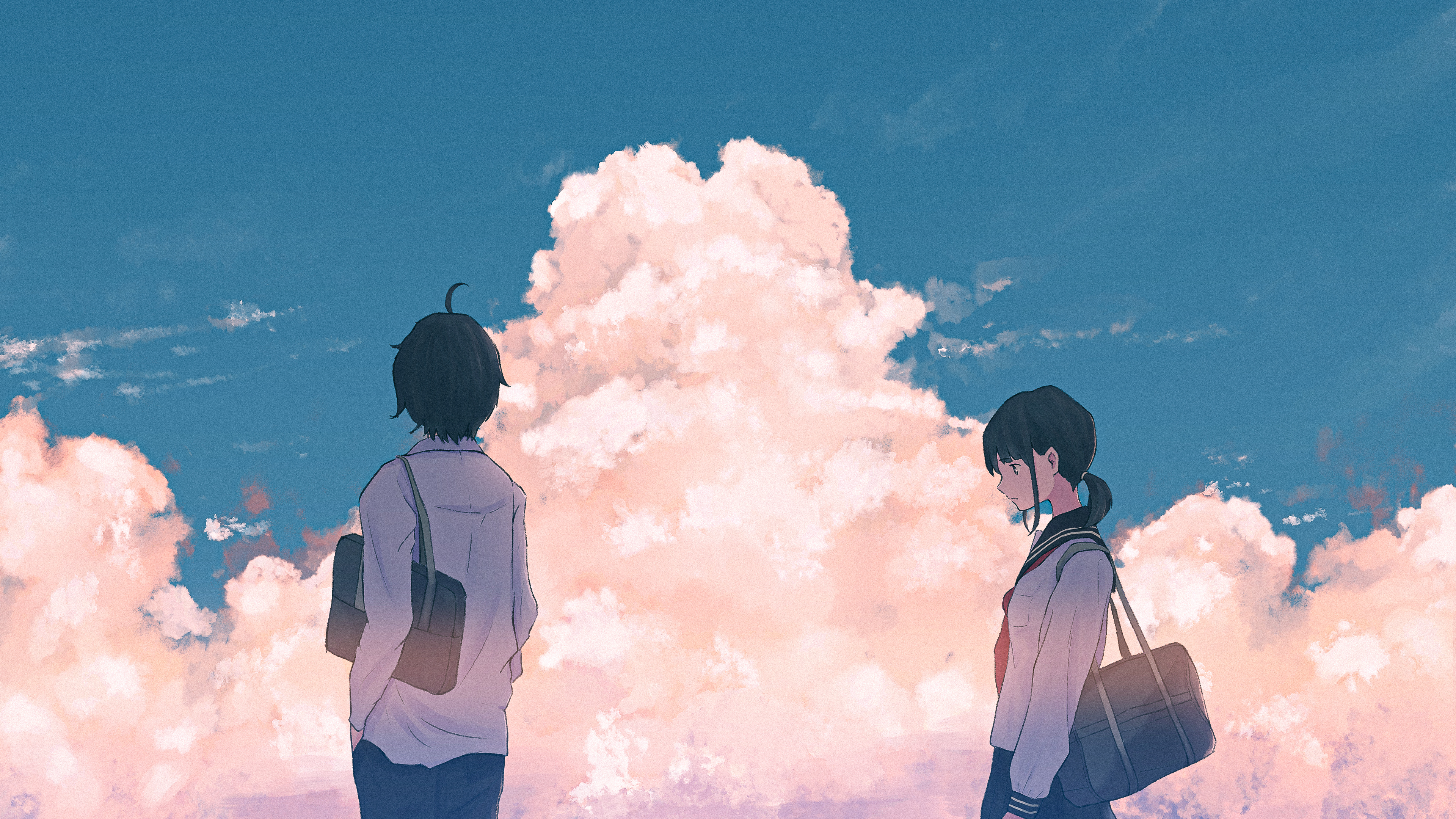 Anime 3840x2160 sky Pixiv clouds outdoors anime girls women outdoors anime boys