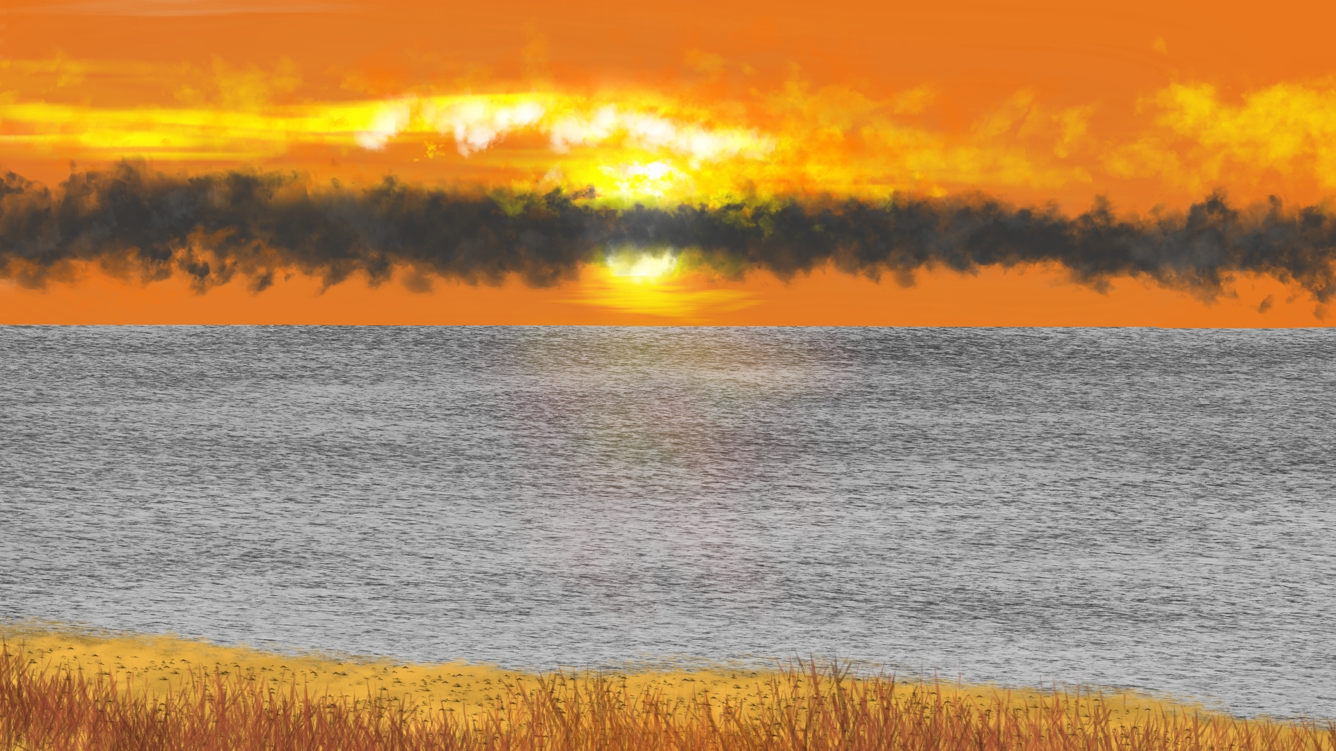 General 1920x1080 digital painting digital art nature shoreline dusk