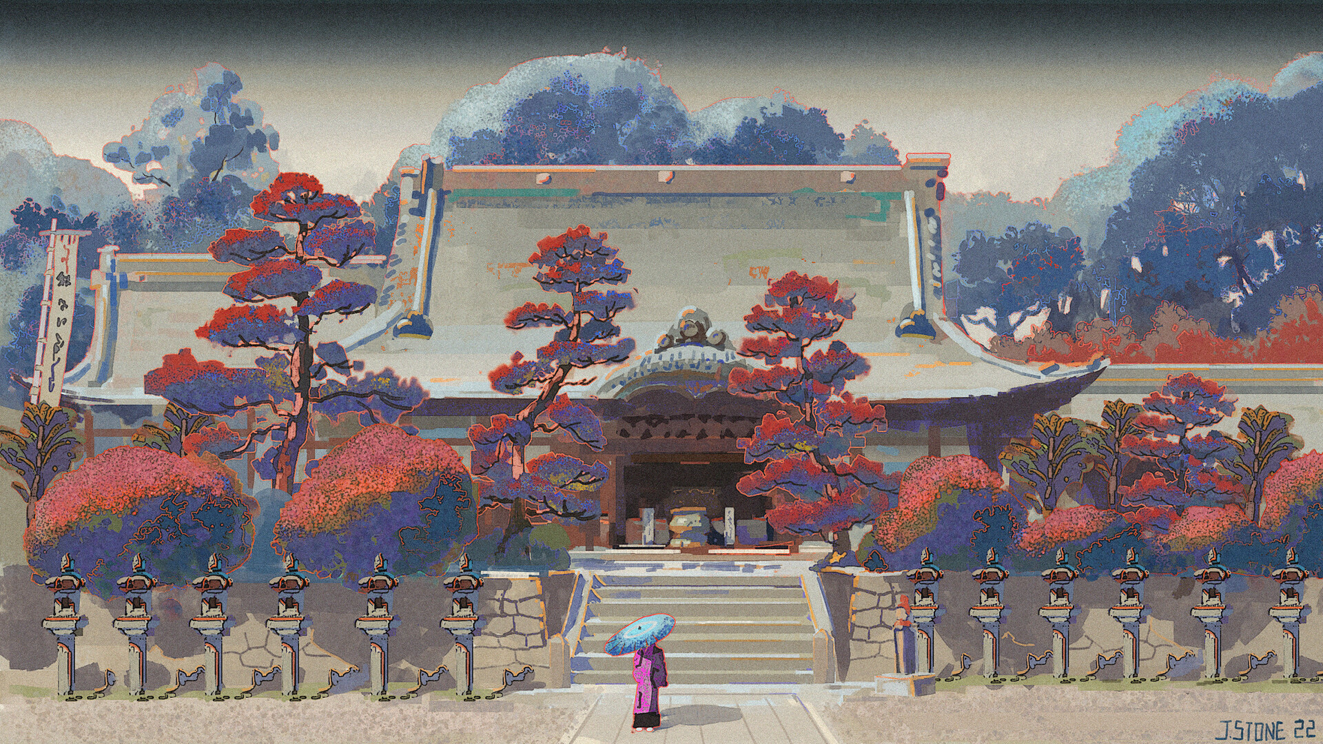 General 1920x1080 artwork digital art trees temple