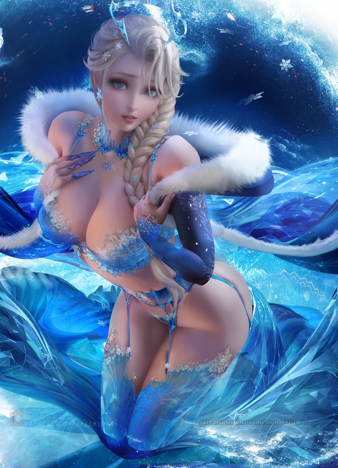 Anime 1083x1500 anime anime girls big boobs cleavage Frozen (movie) Frozen 2 Elsa Ice Queen Sakimichan