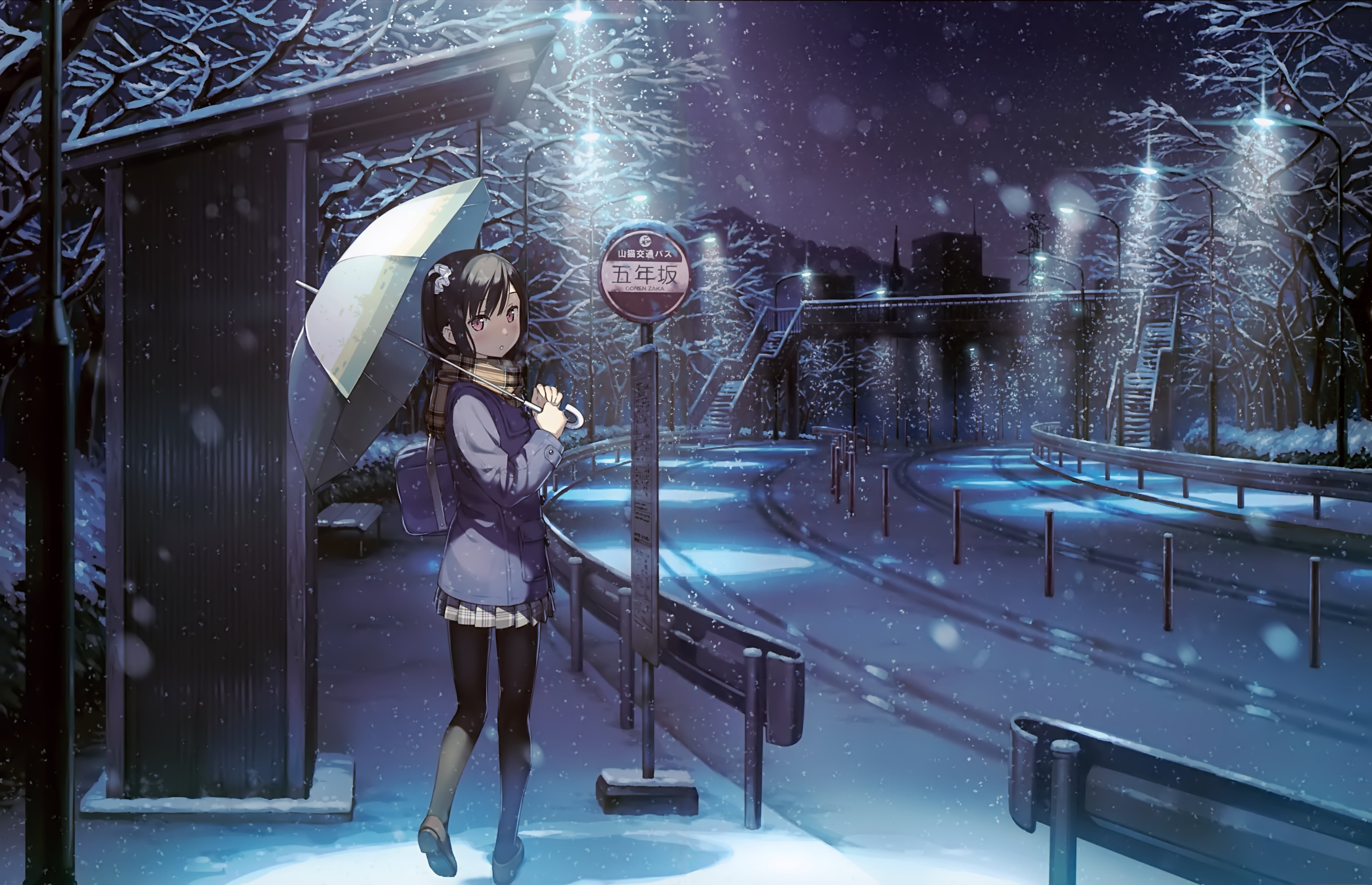 Anime 4274x2755 Shizuku (Kantoku) Kantoku artwork umbrella snow