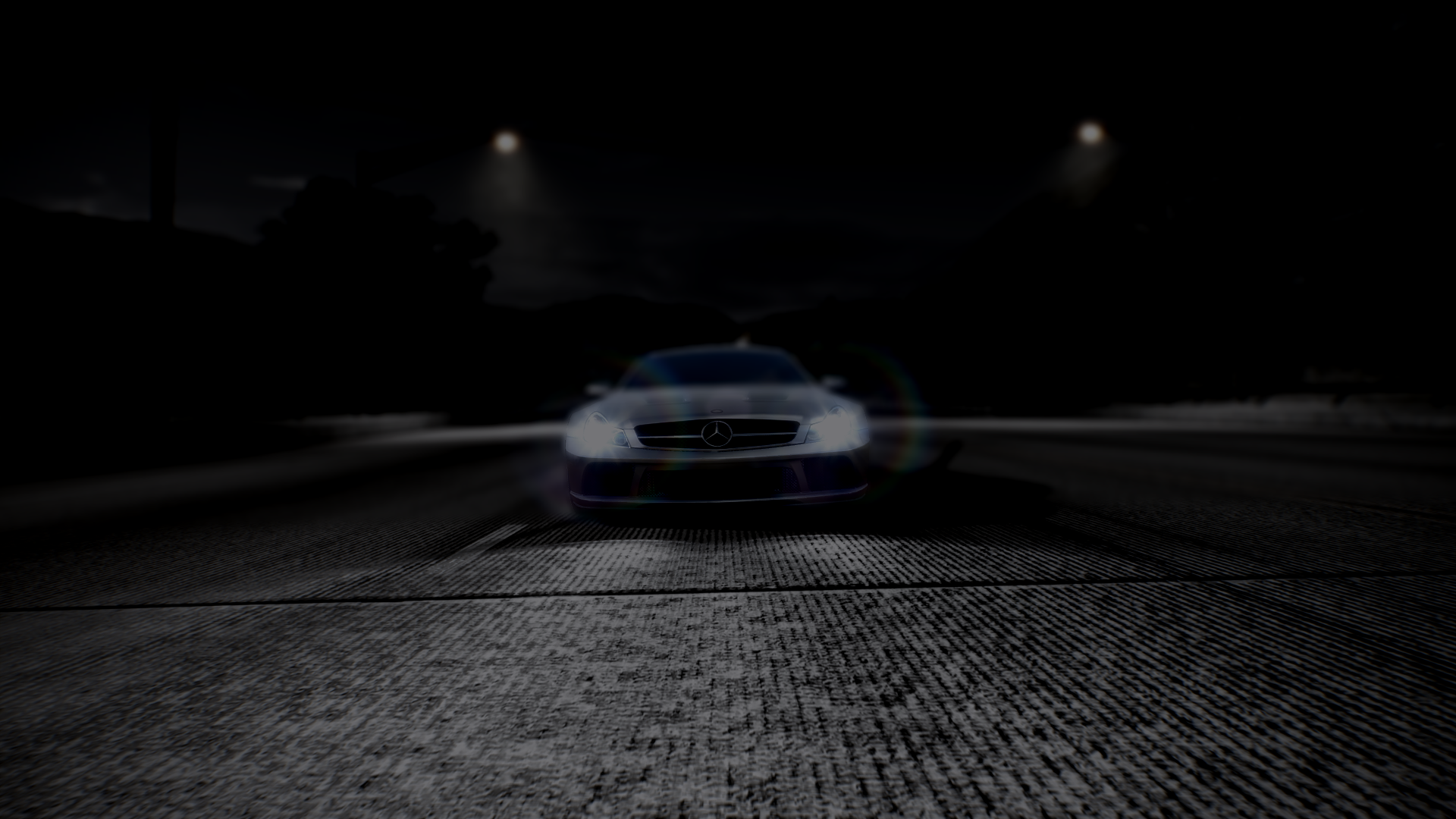 General 1920x1080 Need for Speed: Hot Pursuit car vehicle video games Mercedes-Benz SL Mercedes-Benz R230 frontal view headlight beams night dark highway Mercedes-Benz