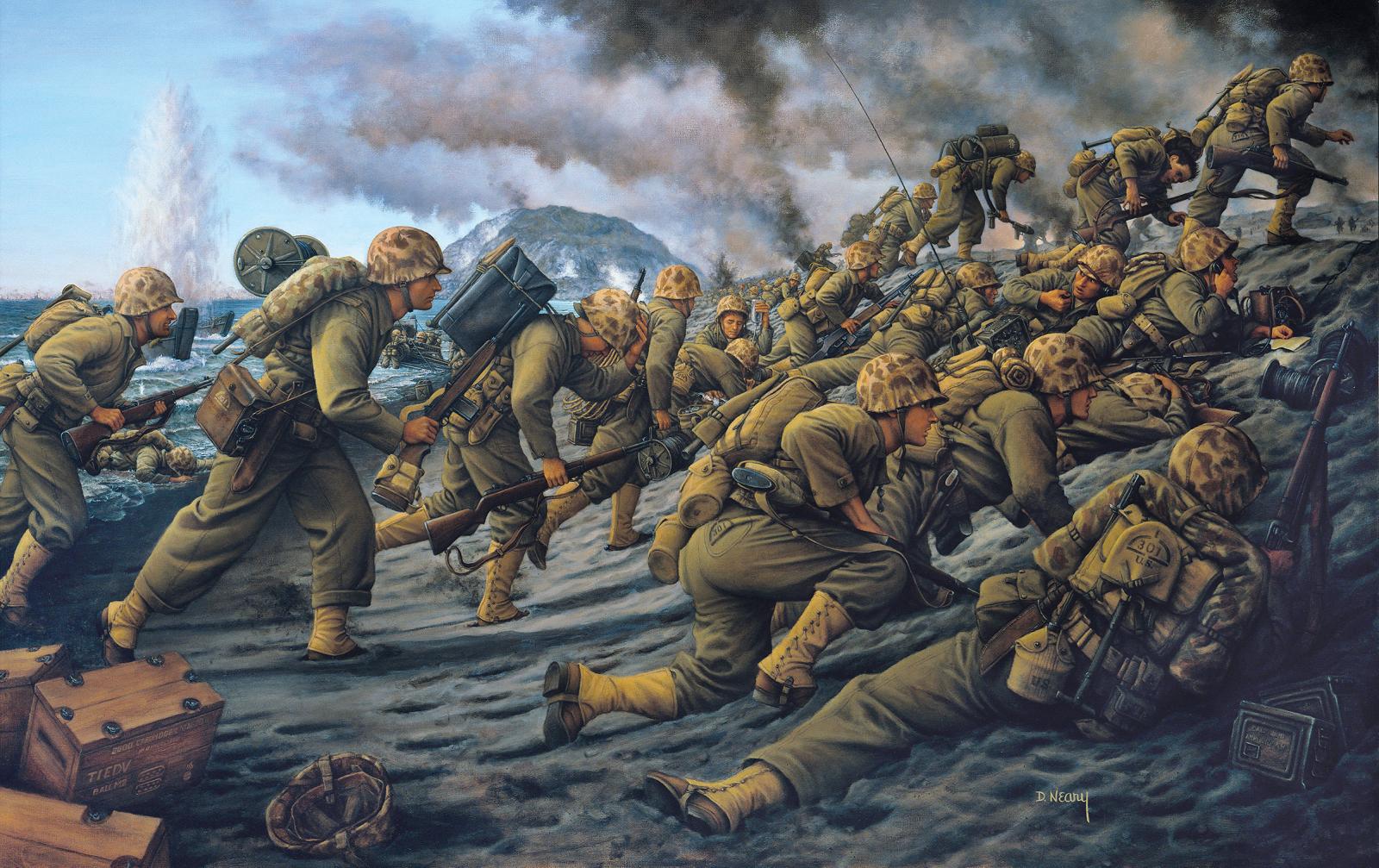 General 1600x1007 Iwo Jima United States Marine Corps military artwork World War II soldier war