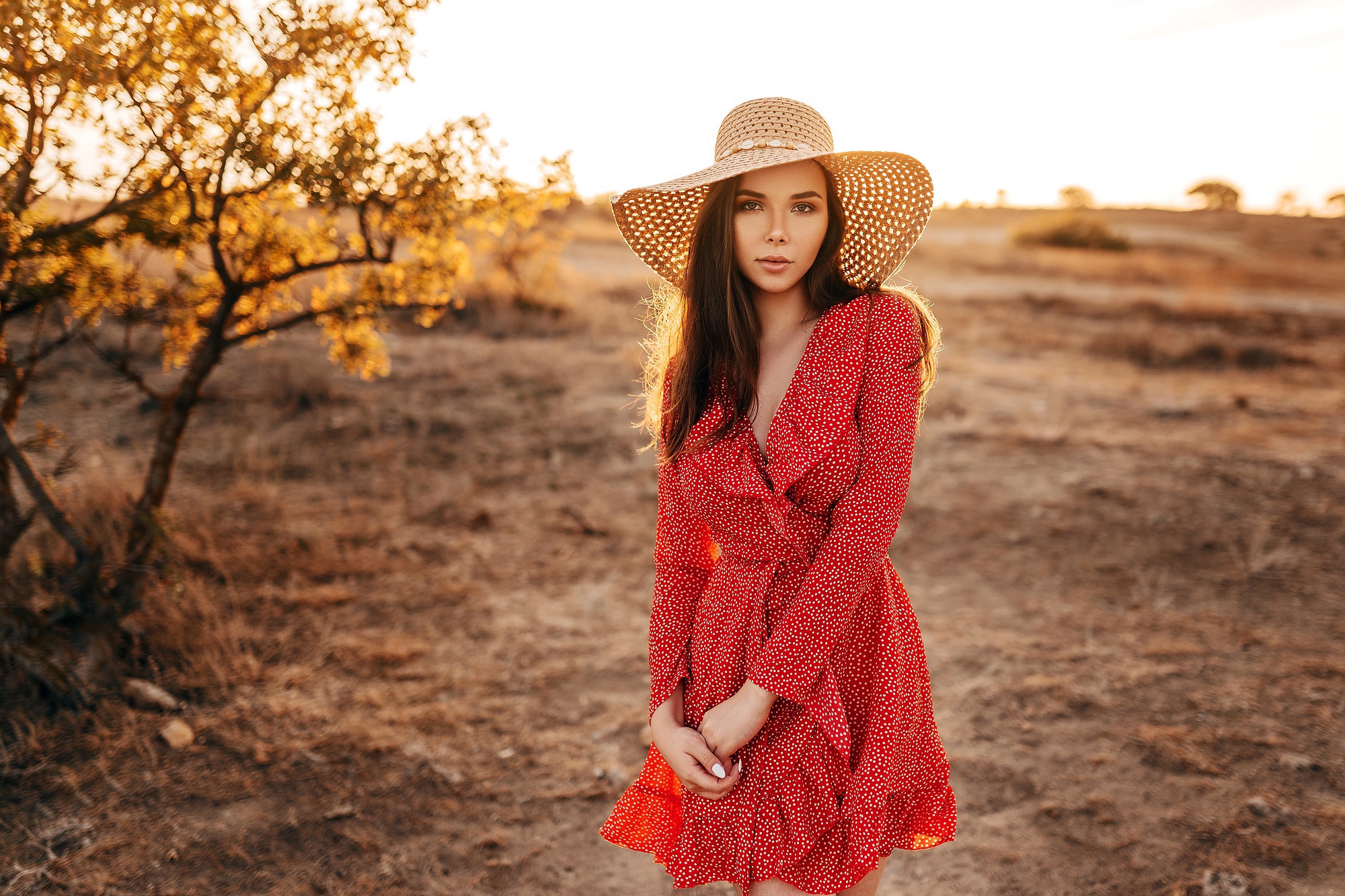 People 2000x1333 women model hat women outdoors standing dress red dress looking at viewer straw hat women with hats