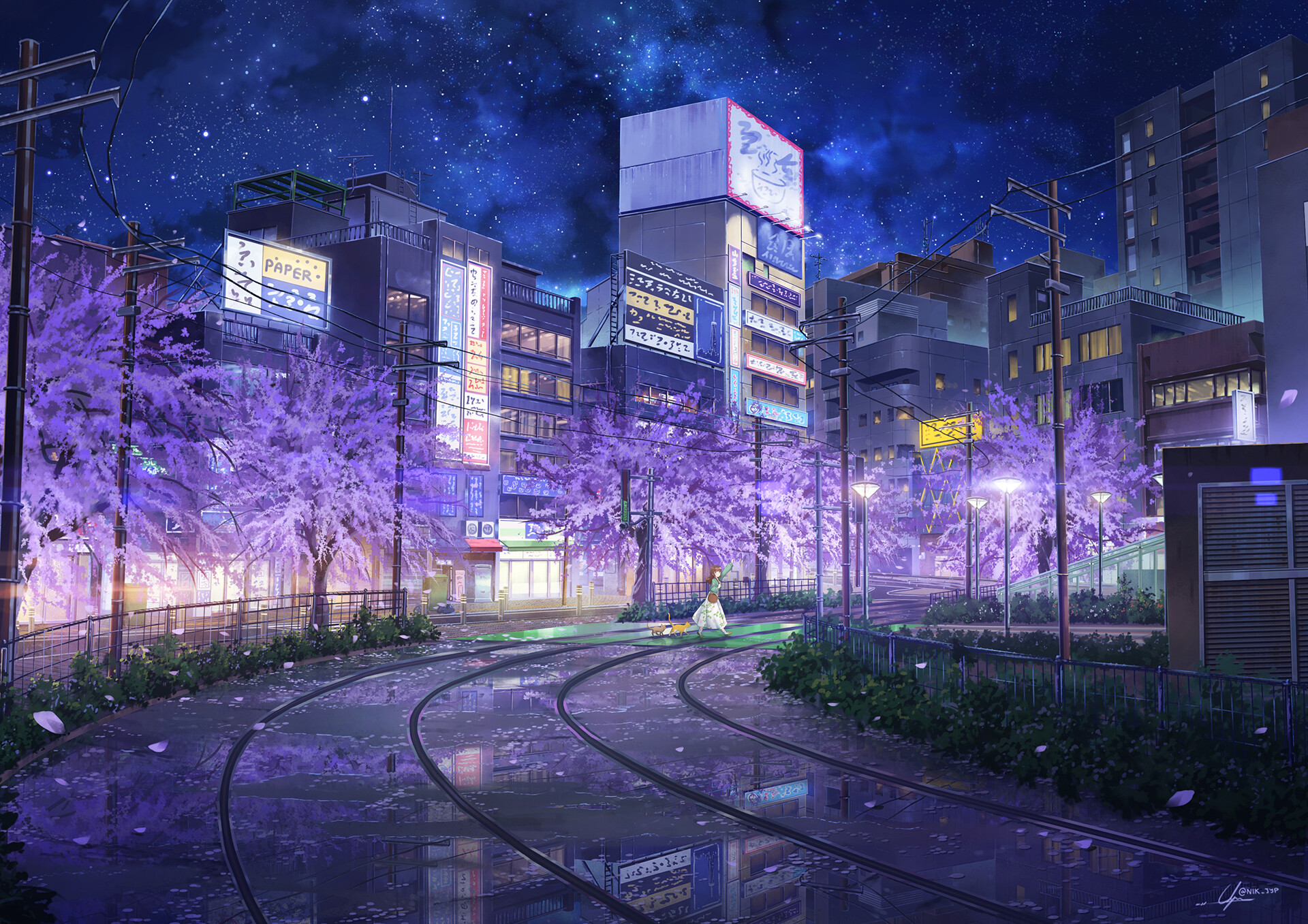 Anime 1920x1357 JP NIK digital art artwork anime urban city sky stars ArtStation